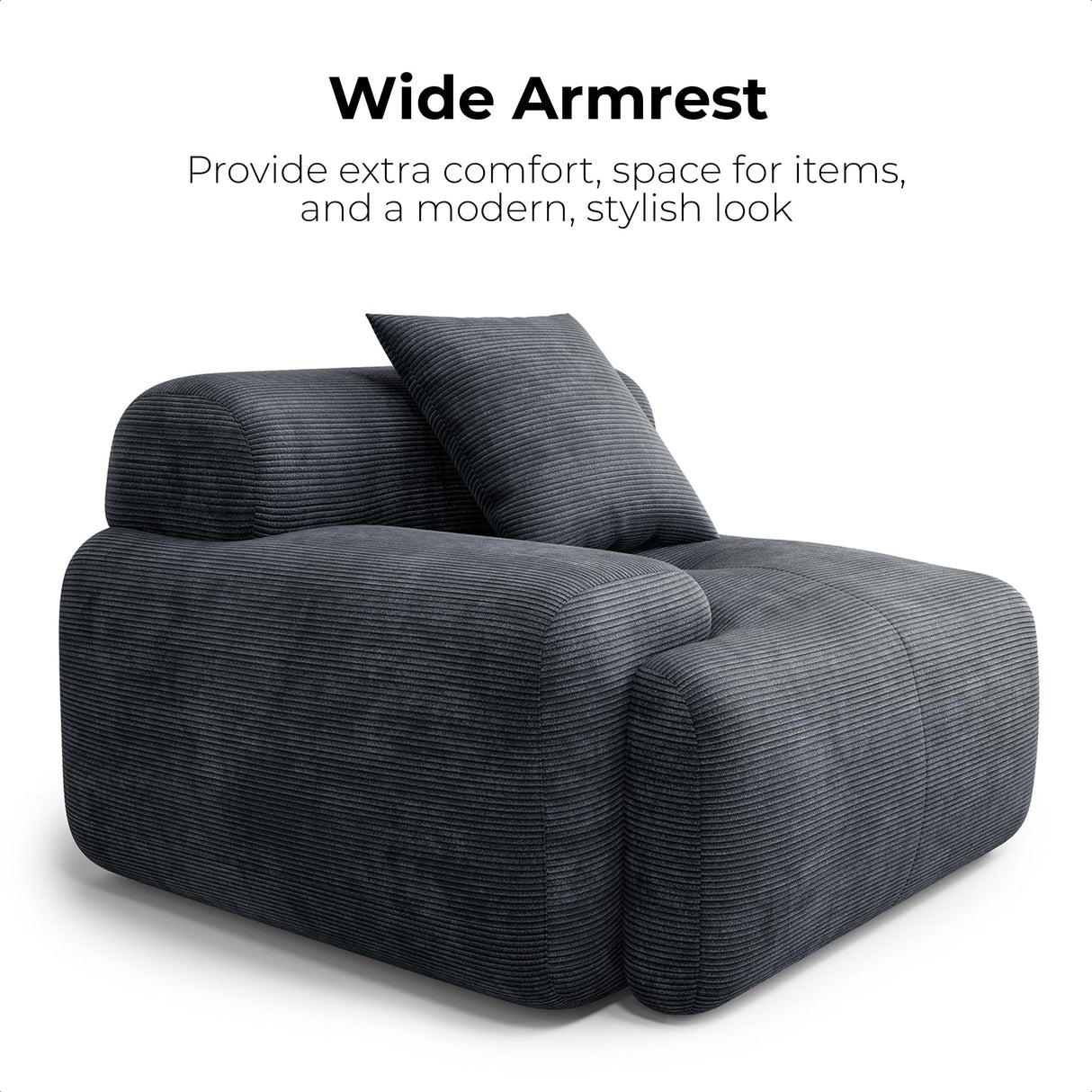 LIKIMIO 118" Modern L-Shaped Modular Sectional Sofa for Living Room, Corduroy Upholstery Charcoal Blue, Oversized 3-Seater Couch with Deep Seat and Movable Ottoman – No Assembly LIKIMIO