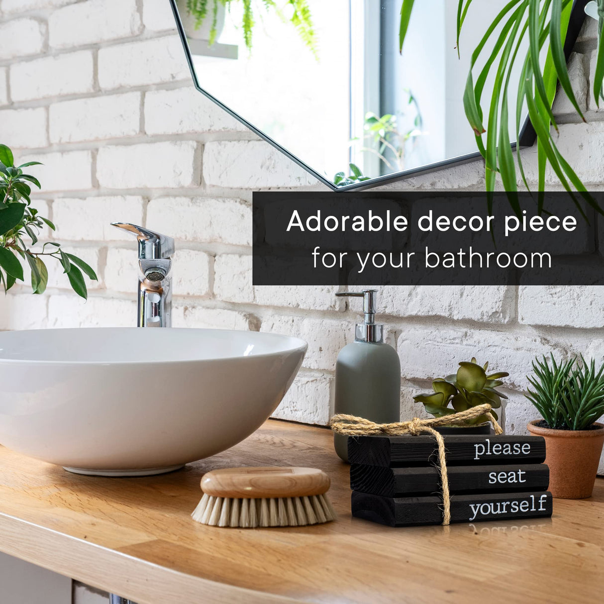 Farmhouse Bathroom Decor - Funny Rustic Wooden Mini Books for Your Restroom Shelf - The Perfect Small Decorative Accent for The Guest Bathroom - Black KIBAGA