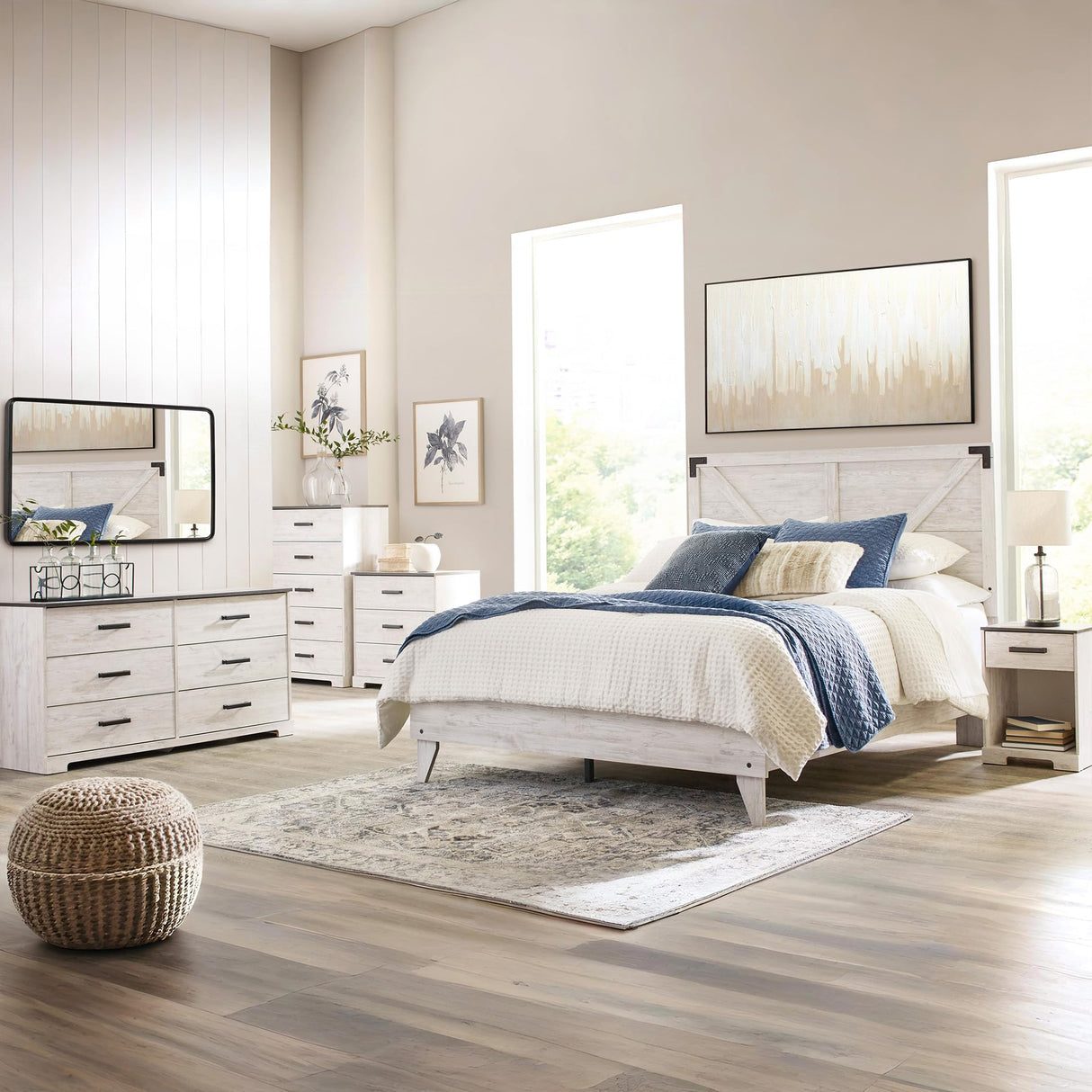 Signature Design by Ashley Shawburn Modern Farmhouse Platform Bed, Queen, Whitewash Signature Design by Ashley