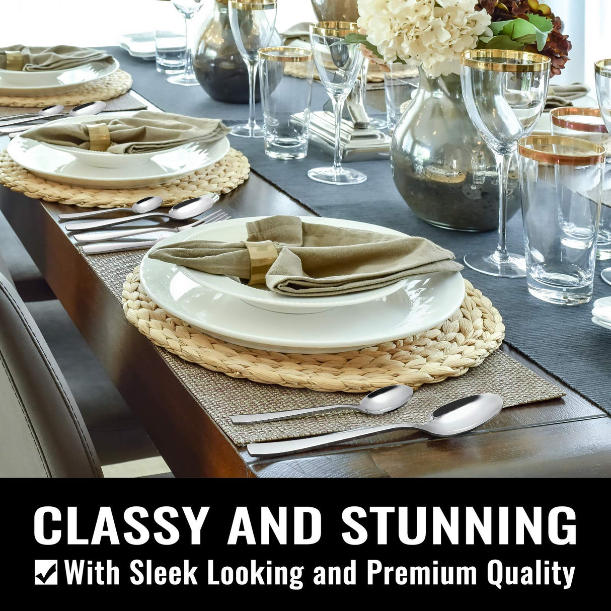 HIWARE 48-Piece Silverware Set with Steak Knives for 8, 18/8 Stainless Steel Flatware Cutlery Set For Home Kitchen Restaurant Hotel, Kitchen Utensils Set, Mirror Polished, Dishwasher Safe HIWARE