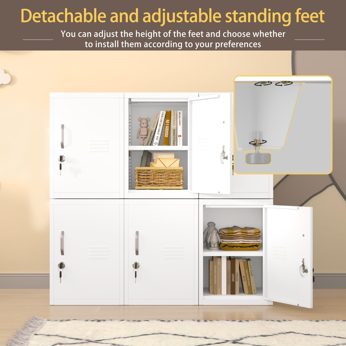 GAIOUS White Nightstand, Single Door Pantry Cabinet with Adjustable Shelf and Feet can be Used as Side Table, Stackable Small Storage Cabinet for Bedroom, Living Room, Office and Gym GAIOUS