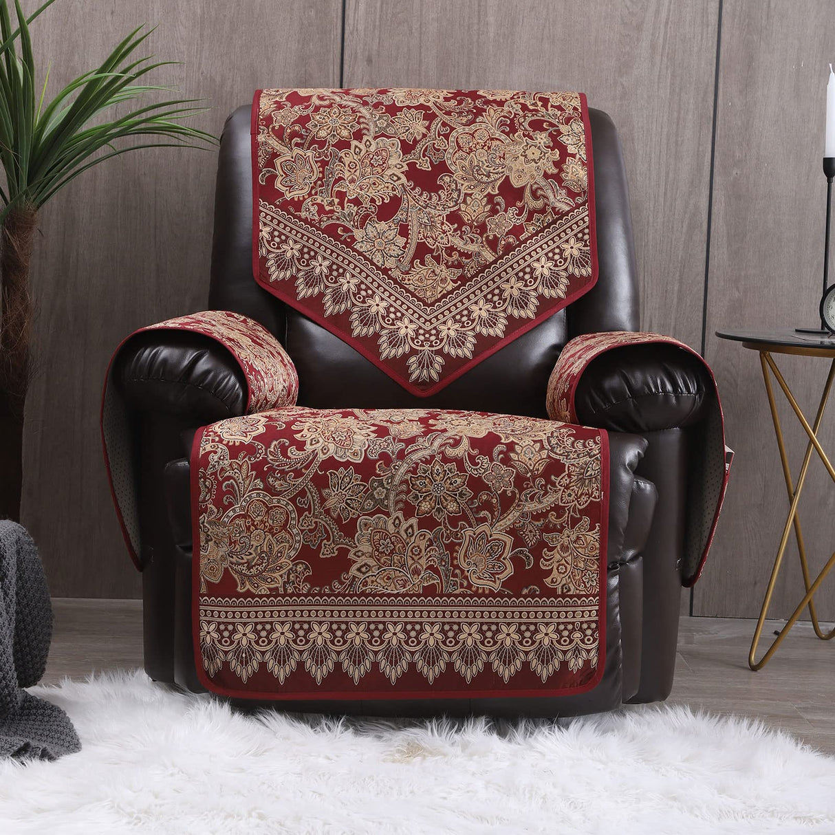 LUFEIJIASHI Recliner Chair Covers Non Slip Waterproof Large Recliner Covers for Leather Recliner,Electric Reclining Chair Covers for Living Room Dog Sofa Furniture Protective Cover Red LUFEIJIASHI