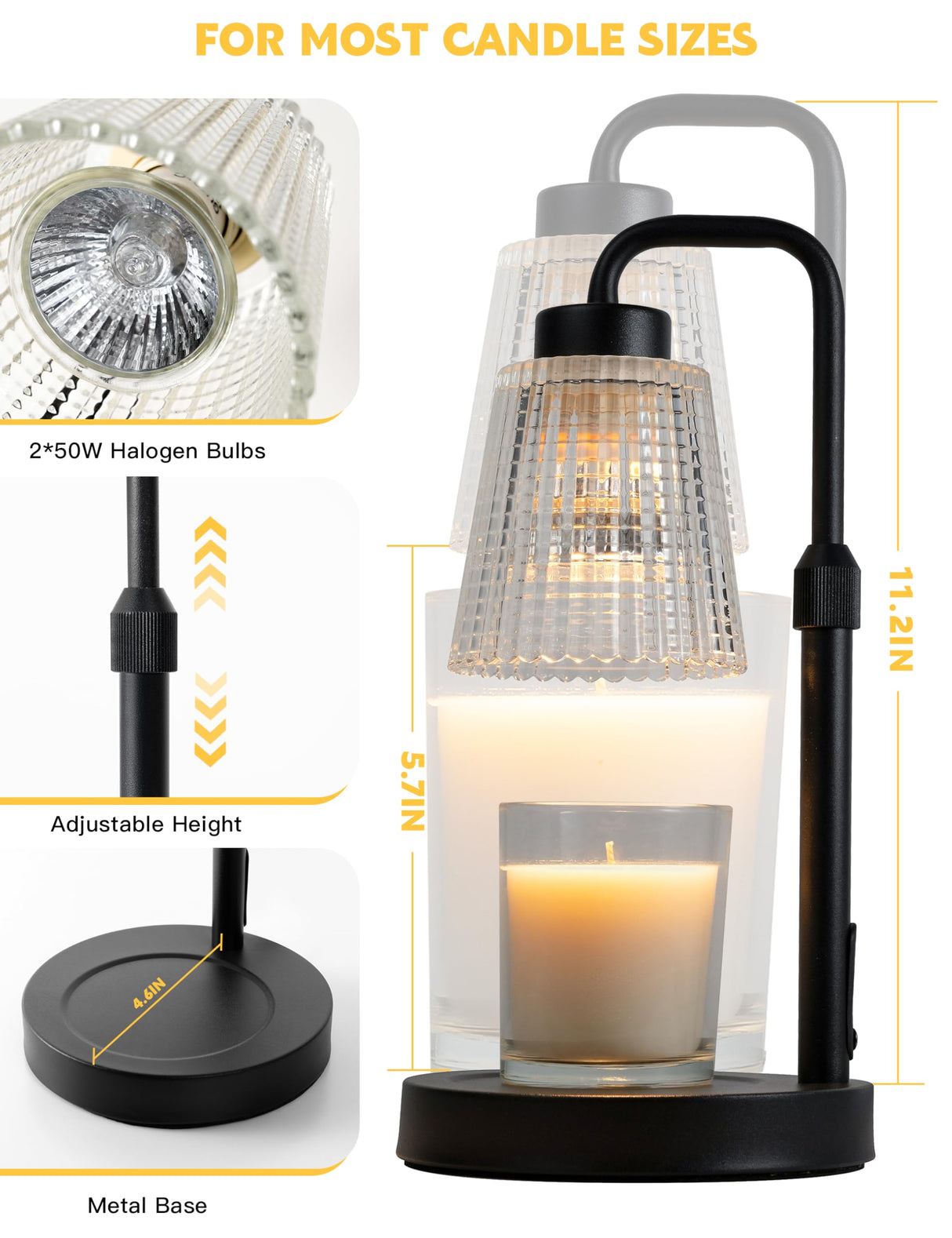 GODONLIF Candle Warmer Lamp with Timer Dimmable, Adjustable Height, House Warming Gifts New Home Room Decor, Birthday Gifts for Women Mom, Wax Warmer Lamp for Jar Candles with 2 Bulbs GODONLIF