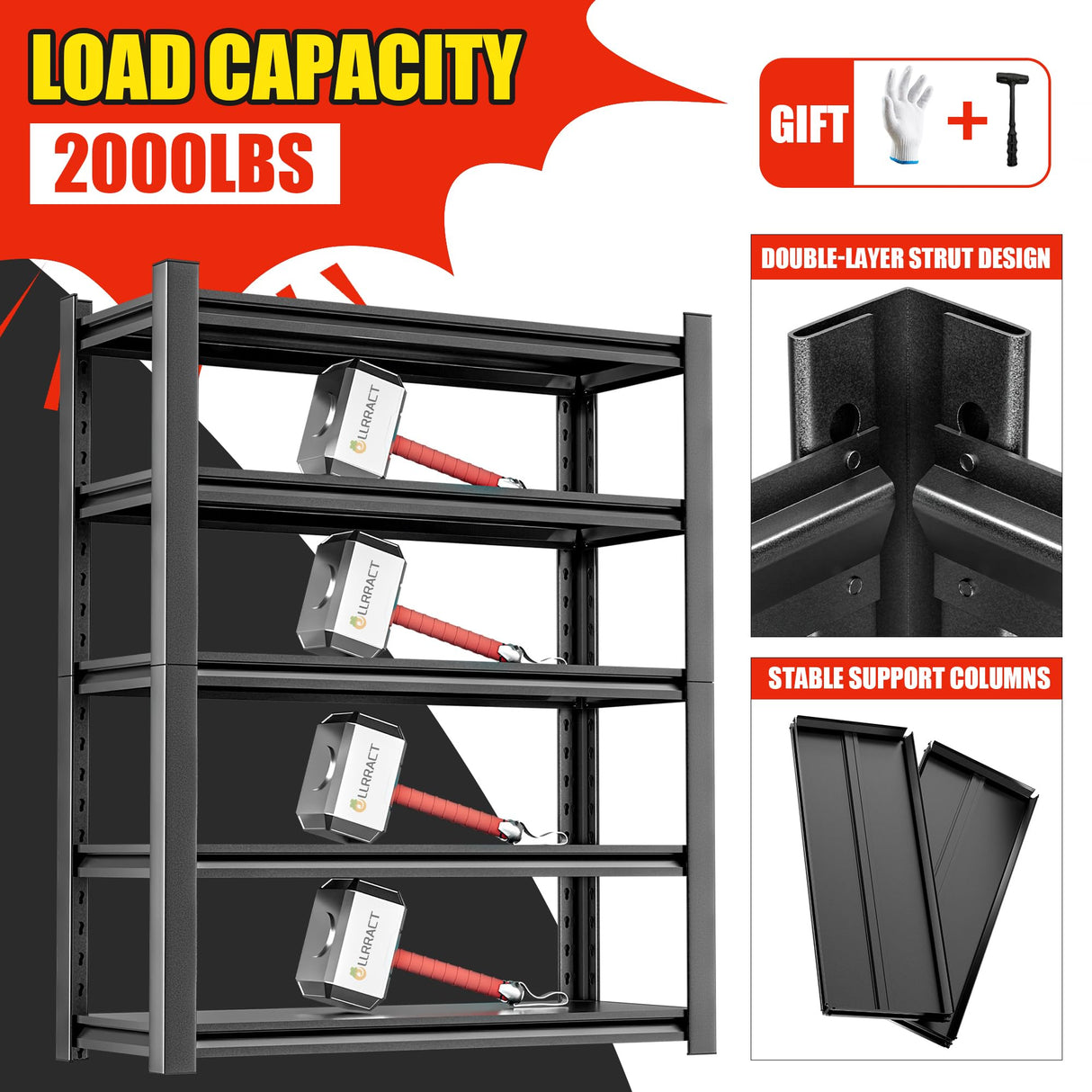 OLLRRACT Metal Garage Storage Shelving Unit, 5-Tier Heavy Duty Adjustable Utility Shelves, Industrial Steel Shelving for Garage, Warehouse, and Storage Solutions 24" D x48 W x72 H OLLRRACT