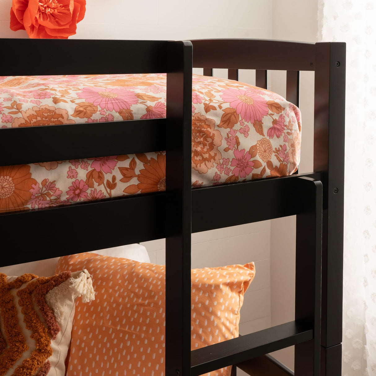 Linon Howell Black Solid Wooden Twin Over Twin Bunk Bed with Ladder Linon