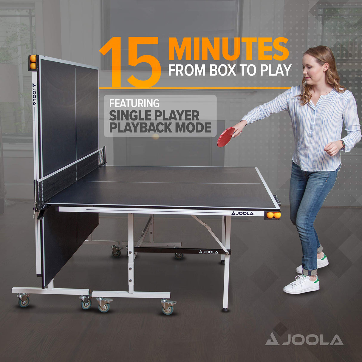 JOOLA Rally TL Professional MDF Indoor Ping Pong Table w/ Quick Clamp Table Tennis Net & Post Set - 10 Minute Easy Assembly - Corner Ball Holders - Tournament Quality - Includes Playback Mode JOOLA