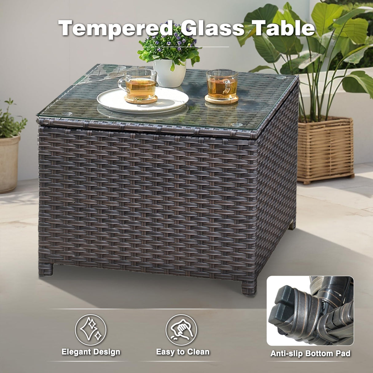 ovios Outdoor Furniture Set 10 Pieces Patio Conversation Set Rocking Swivel Chairs All Weather Rattan Wicker Sofa Couch for Backyard Porch Deck, Brown Wicker, Navy Blue ovios