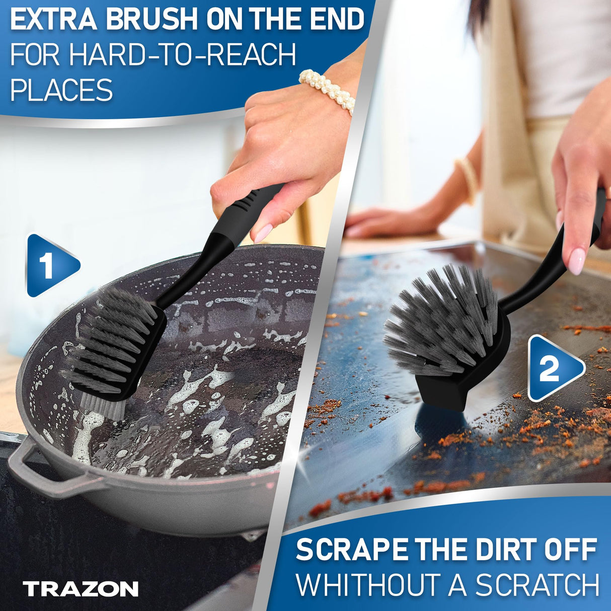 Dish Brush Set of 5 with Convenient Holder, Bottle Water Brush, Dish Scrub Brush, Scrubber Brush and Straw Brush - Kitchen Scrub Brushes Non Slip Long Handle for Sink Dishes Cup Pot Trazon