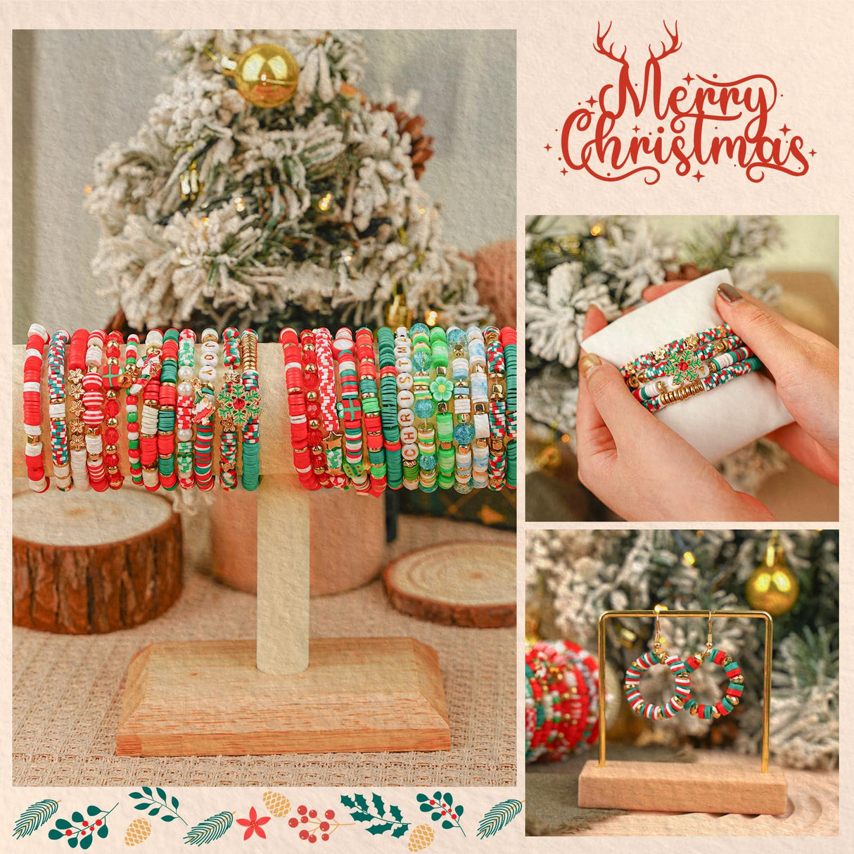 Gionlion Christmas Bracelet Making Kit, Clay Beads Friendship Bracelet Kit Christmas Crafts Gifts for Girls Ages 6-12, Gold Beads Charm Bracelet Maker Set Preppy Jewelry Making Kit Gifts for Teen Gionlion