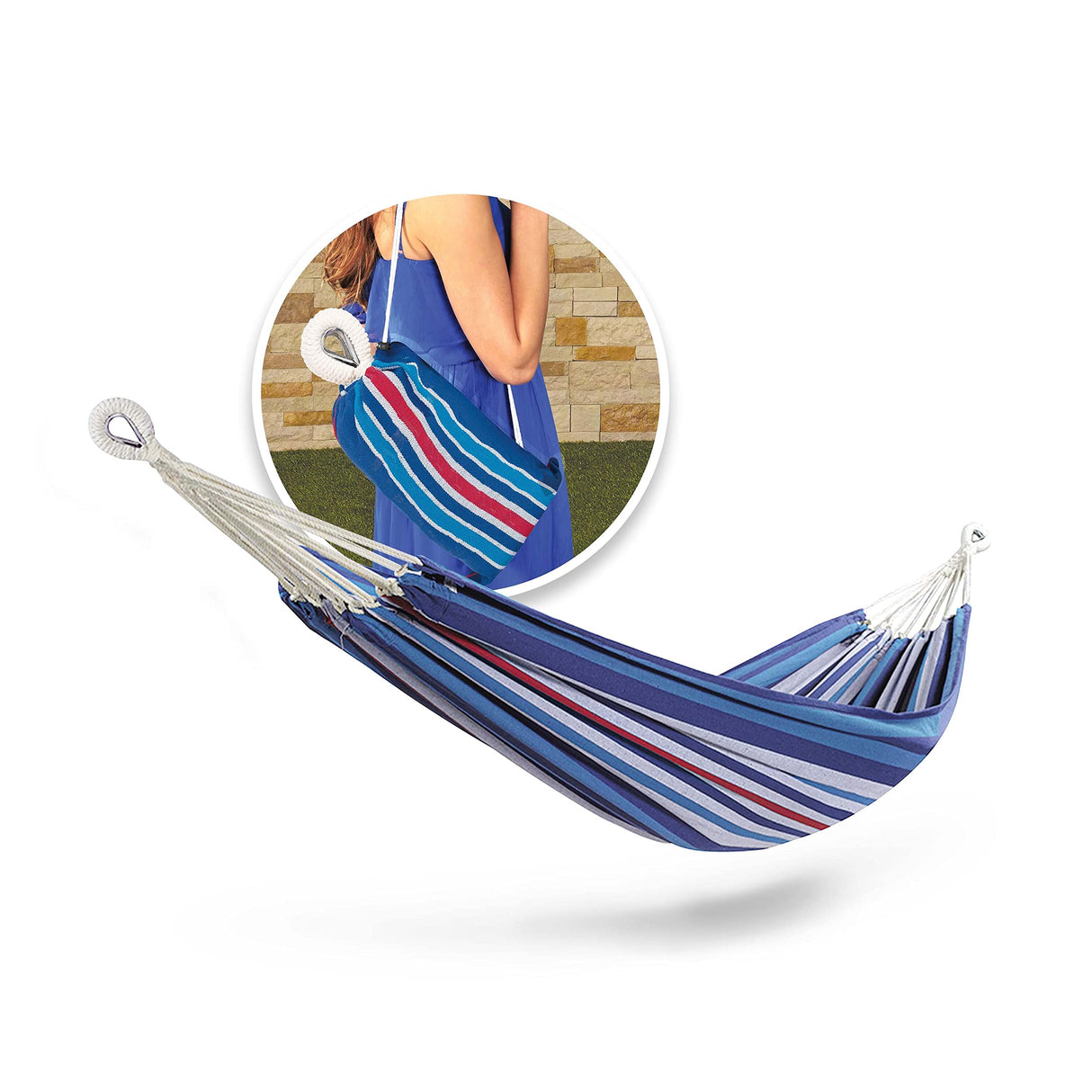 Bliss Hammocks BH-400W5CA 40" Wide Hammock w/Hand-Woven Rope Loops & Hanging Ropes, Outdoor, Patio, Backyard Durable, Cotton and Polyester Blend, 220 Lbs Capacity, Patriotic Stripe Bliss Hammocks