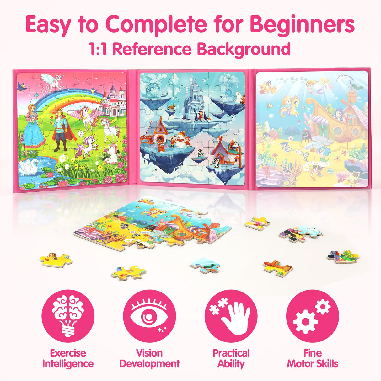 SYNARRY Unicorn Princess Mermaid Magnetic Puzzles for Toddlers 3-5, 36 Pieces Travel Puzzles for Kids Ages 4-8, Airplane Car Road Trip Activities Games Toys for 3 4 5 6 Year Old Girls Birthday Gifts SYNARRY