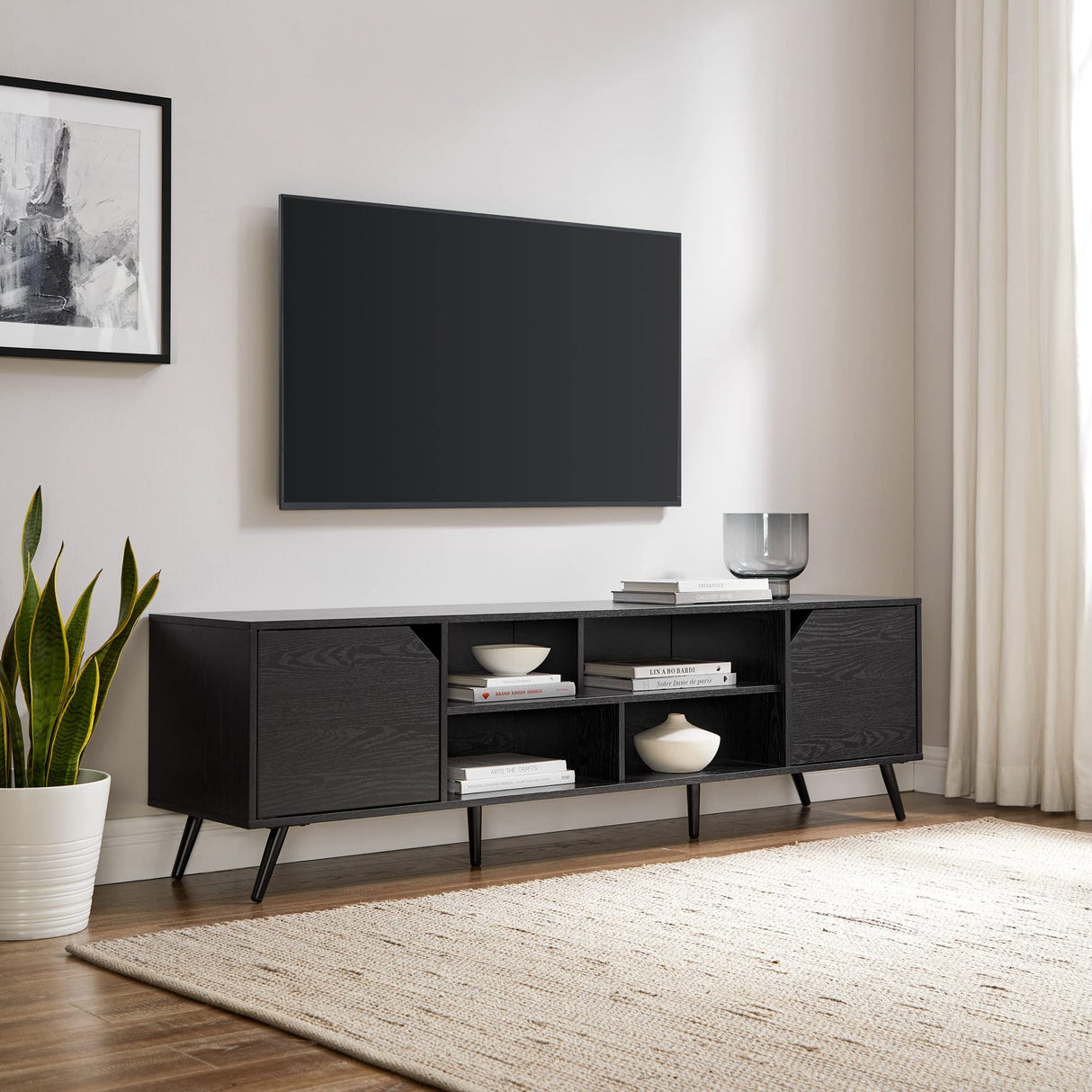 Walker Edison Nora Modern Minimal Open-Shelf Stand for TVs up to 80 Inches, 70 Inch, Black Walker Edison