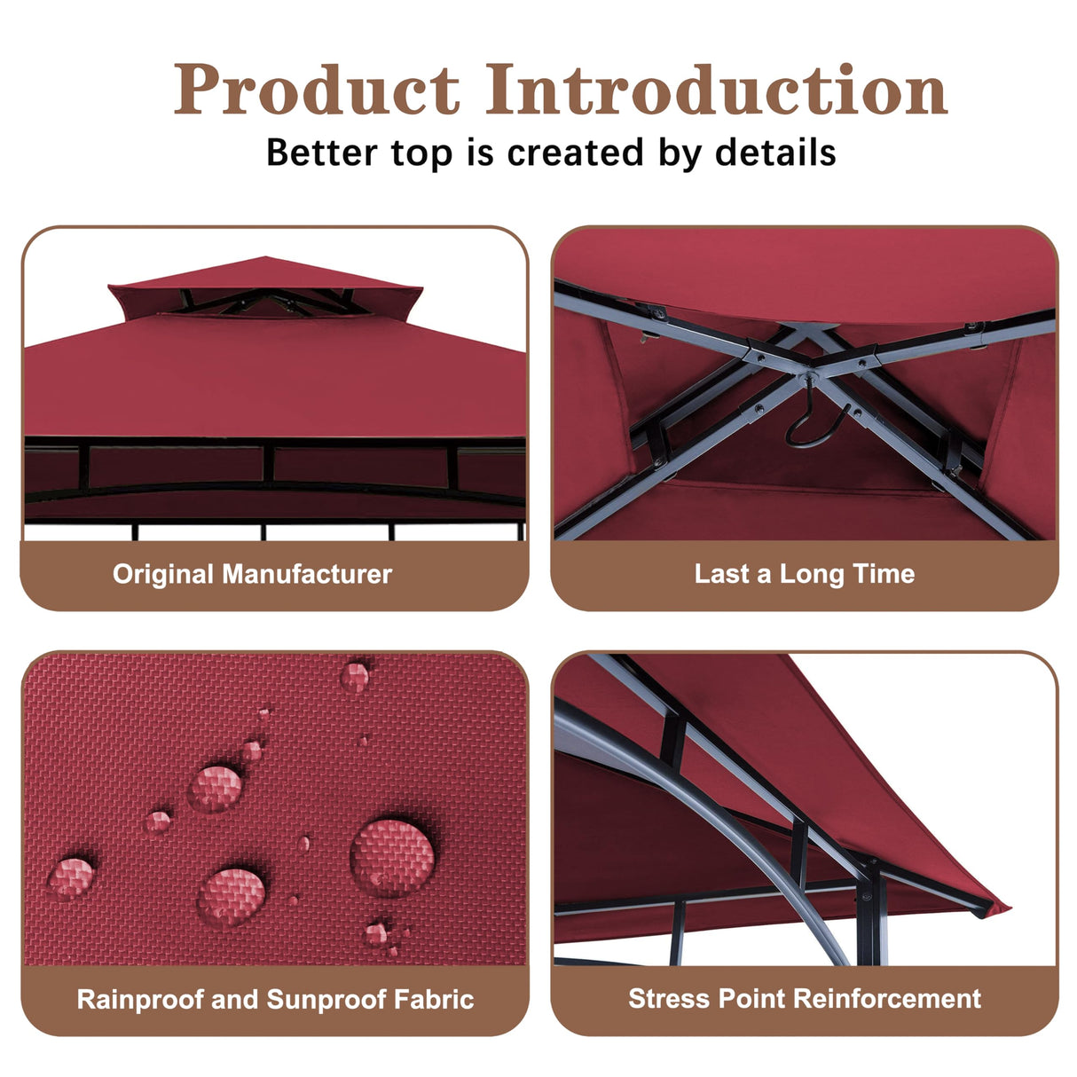 SCOCANOPY Upgraded Ripstop Fabric Replacement Canopy Grill BBQ Gazebo Roof Top for Gazebo Model L-GZ238PST-11 Only,(Burgundy Ripstop) SCOCANOPY