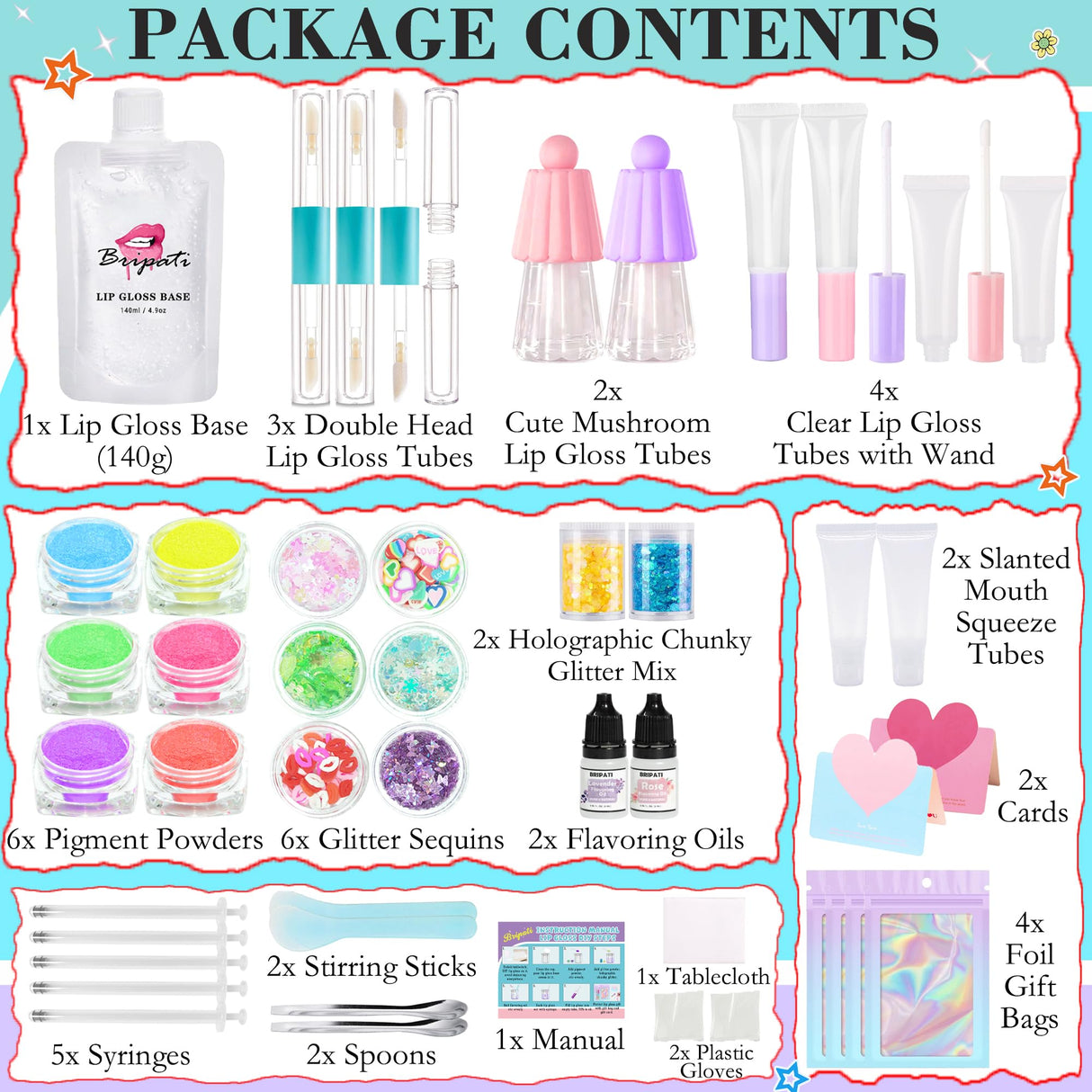 BRIPATI DIY Lip Gloss Making Kit - Make Your Own Lip Glosses Moisturizing DIY Lip Glaze Handmade Glittery Set for Teens Girls Women Makeup Lover Beginner Christmas Birthday Gift BRIPATI