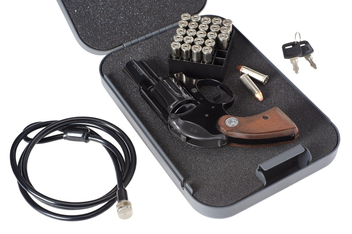 SnapSafe Portable Lock Box for Guns and Valuables – Includes Lock Box, 2 Keys and Patented Security Cable – An Ideal Car Gun Safe – Large, Black, 9.5 x 6.5 x 1.75 Inches SnapSafe