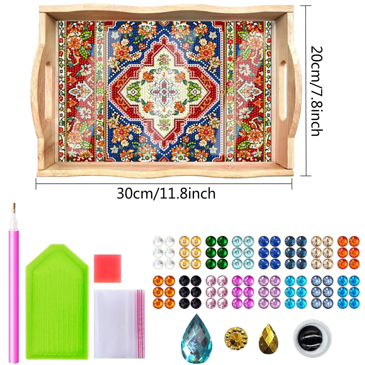 DOTSOPS 5D Diamond Art Kits for Adults Wooden Serving Tray with Handle Special Diamond Painting Plate Big Gem Dots Paint by Numbers Crafts Kits for Living Room Mandala 7.8x11.8 Inches DOTSOPS