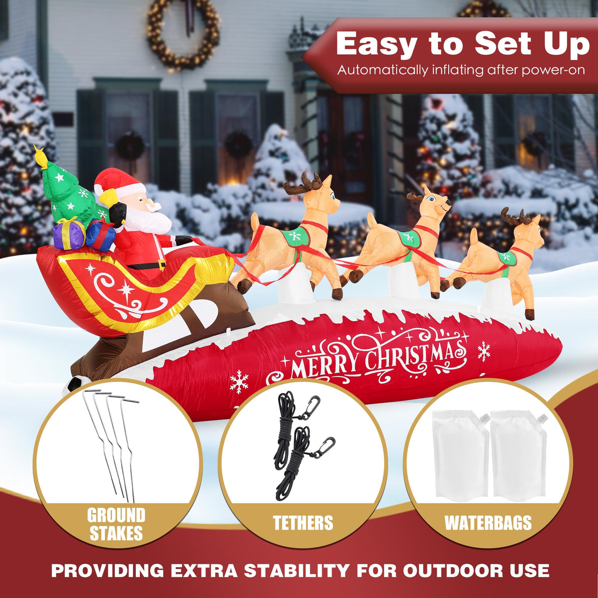 ZPISF 10 FT Santa Sleigh with Reindeer Christmas Inflatables Outdoor Decorations, Christmas Blow Up Yard Decorations for Garden Lawn Xmas Decor (Red) ZPISF