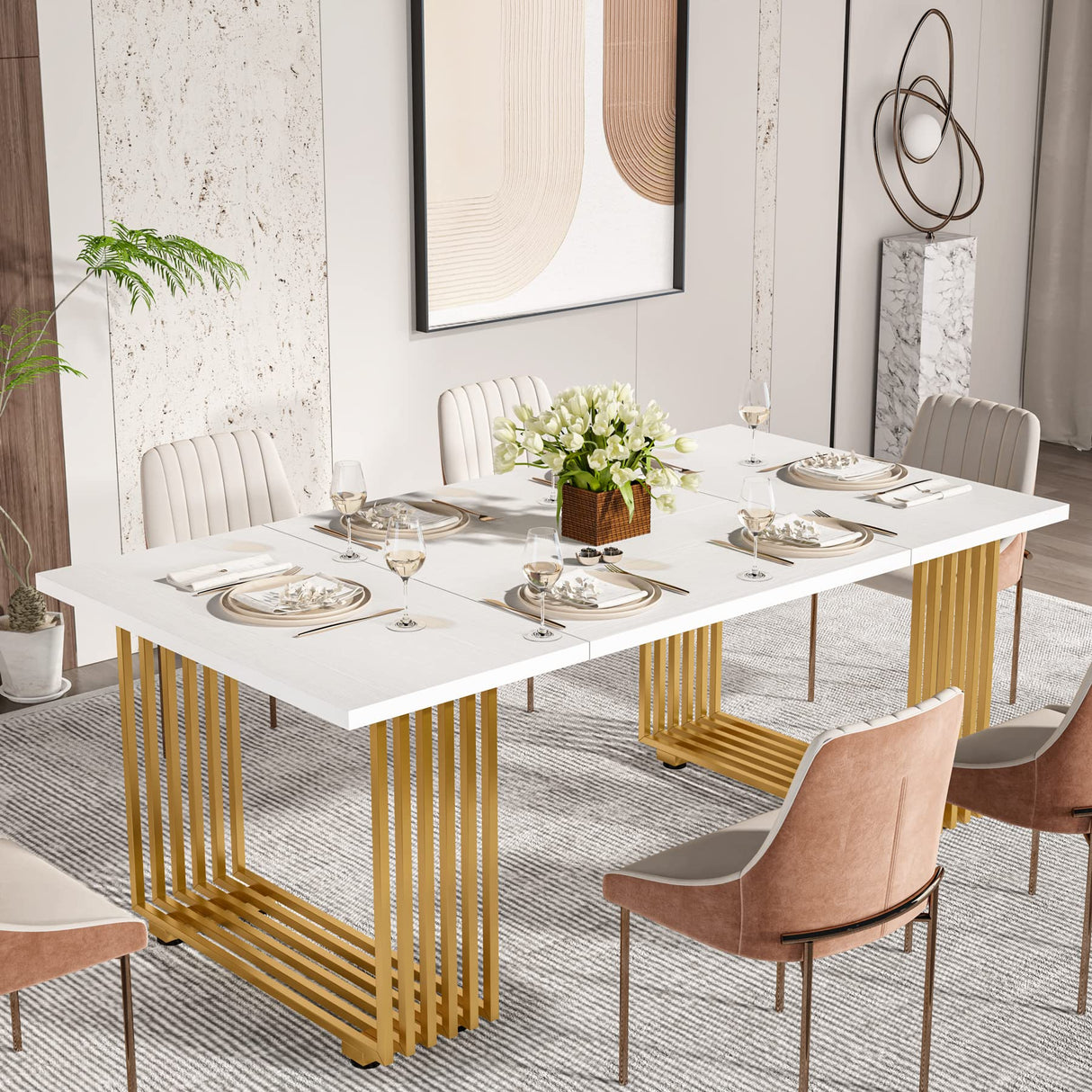 Tribesigns Modern Dining Table for 6-8 People, 70.8-in White Dining Room Table, Wooden Kitchen Table, Rectangular Dinner Table for Dining Room Family Gathering Tribesigns