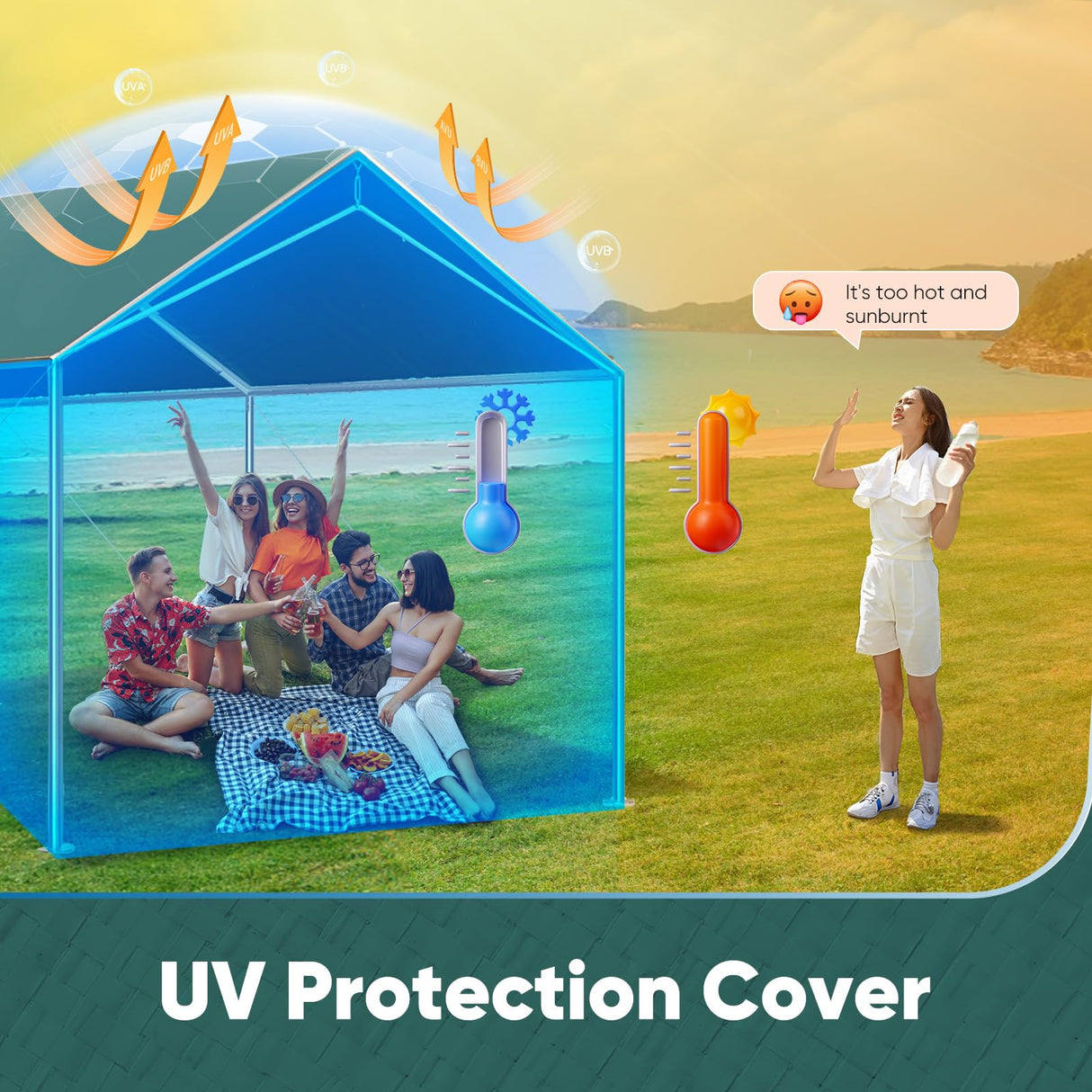 Quictent Carports Replacement Tarp Canopy Top Cover with Bungees Balls, for 10x20 ft Garage Party Tent Shelter - Green, One Roof Only Quictent