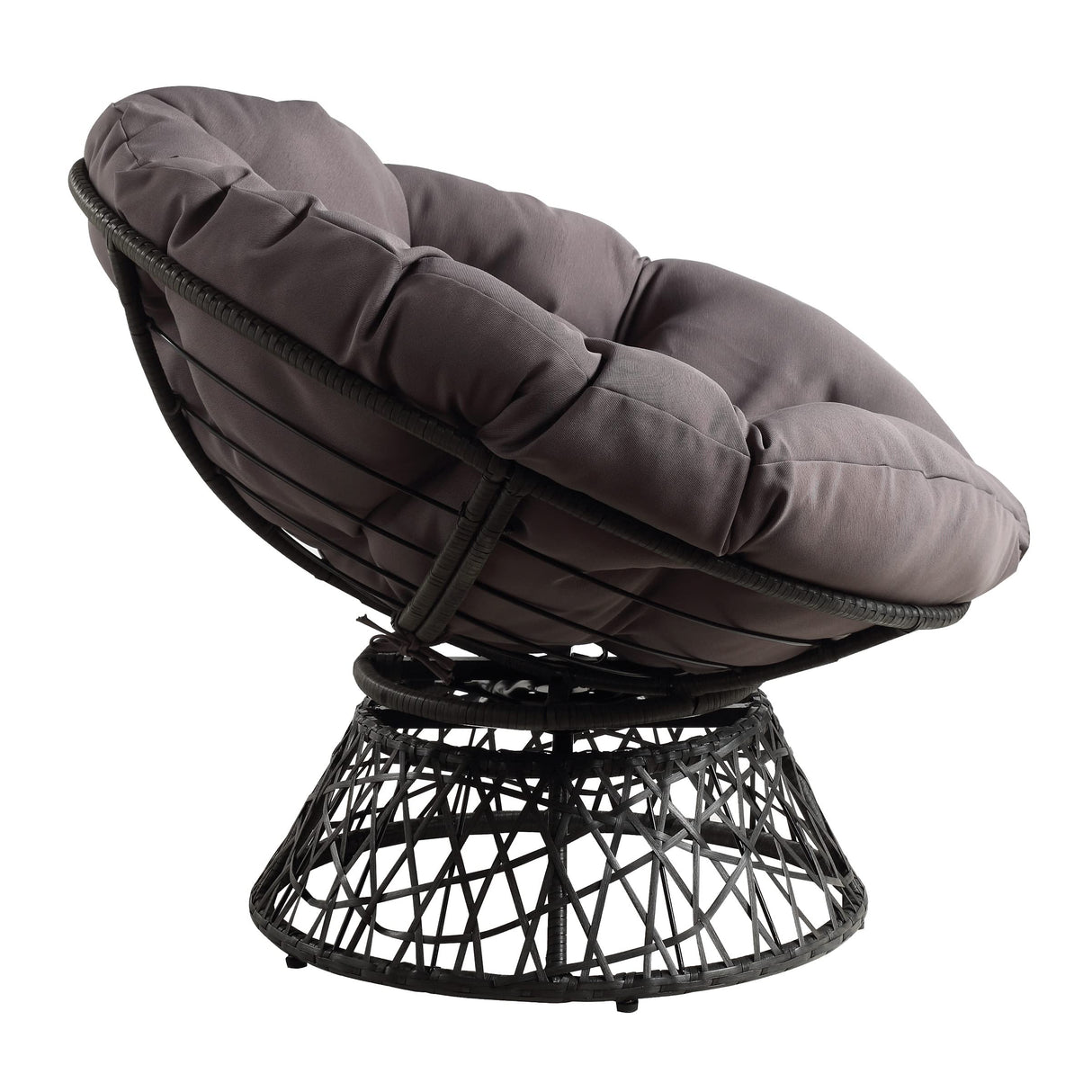 OSP Home Furnishings Wicker Papasan Chair with 360-Degree Swivel, Grey Frame with Grey Cushion OSP Home Furnishings