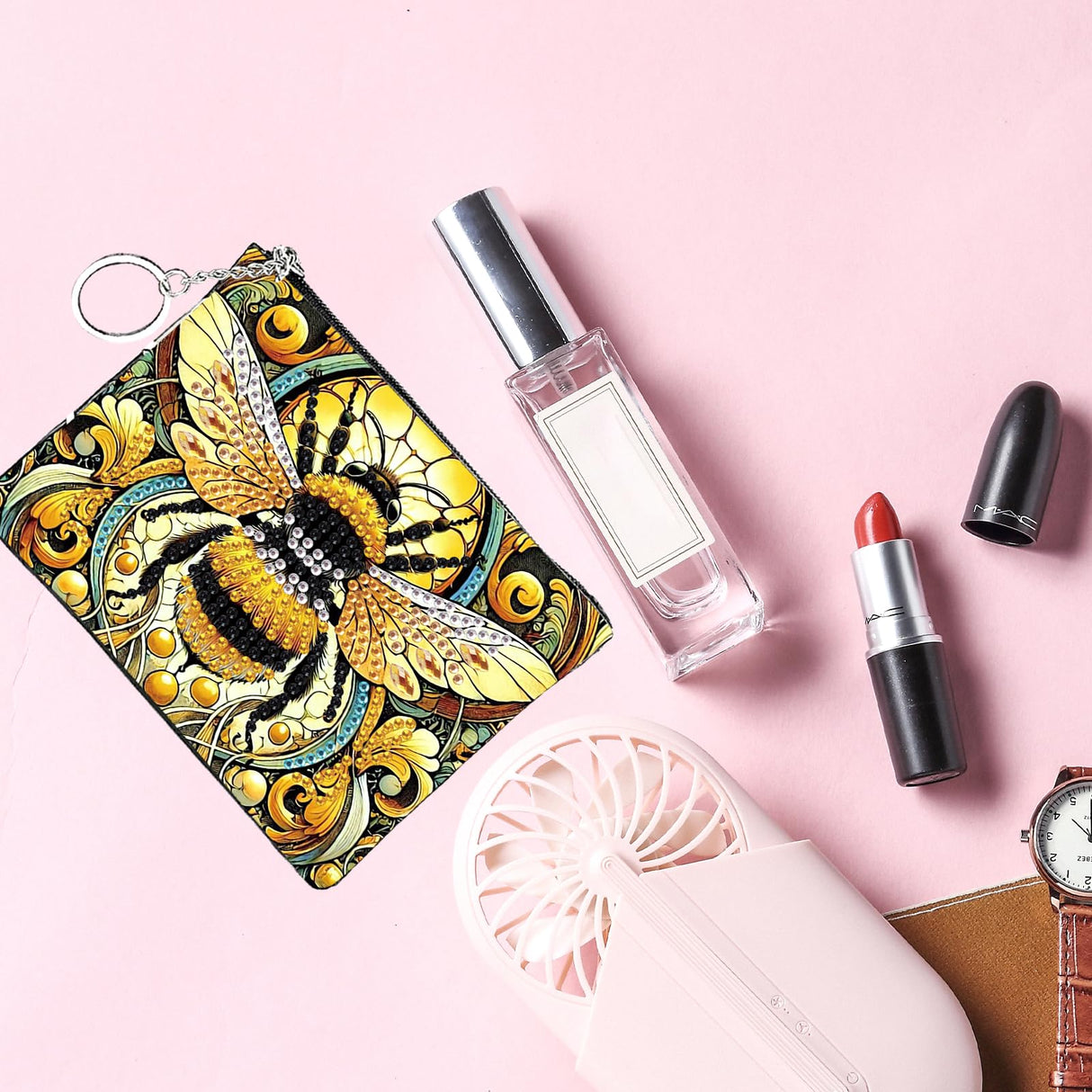 JZHYOAN Diamond Painting Small Coin Purse for Women DIY Coin Pouch Coin Purse with Zipper and Keyring Diamond Art Purses and Wallets Handbags Wallet Keychain for Cards Keys Bee JZHYOAN