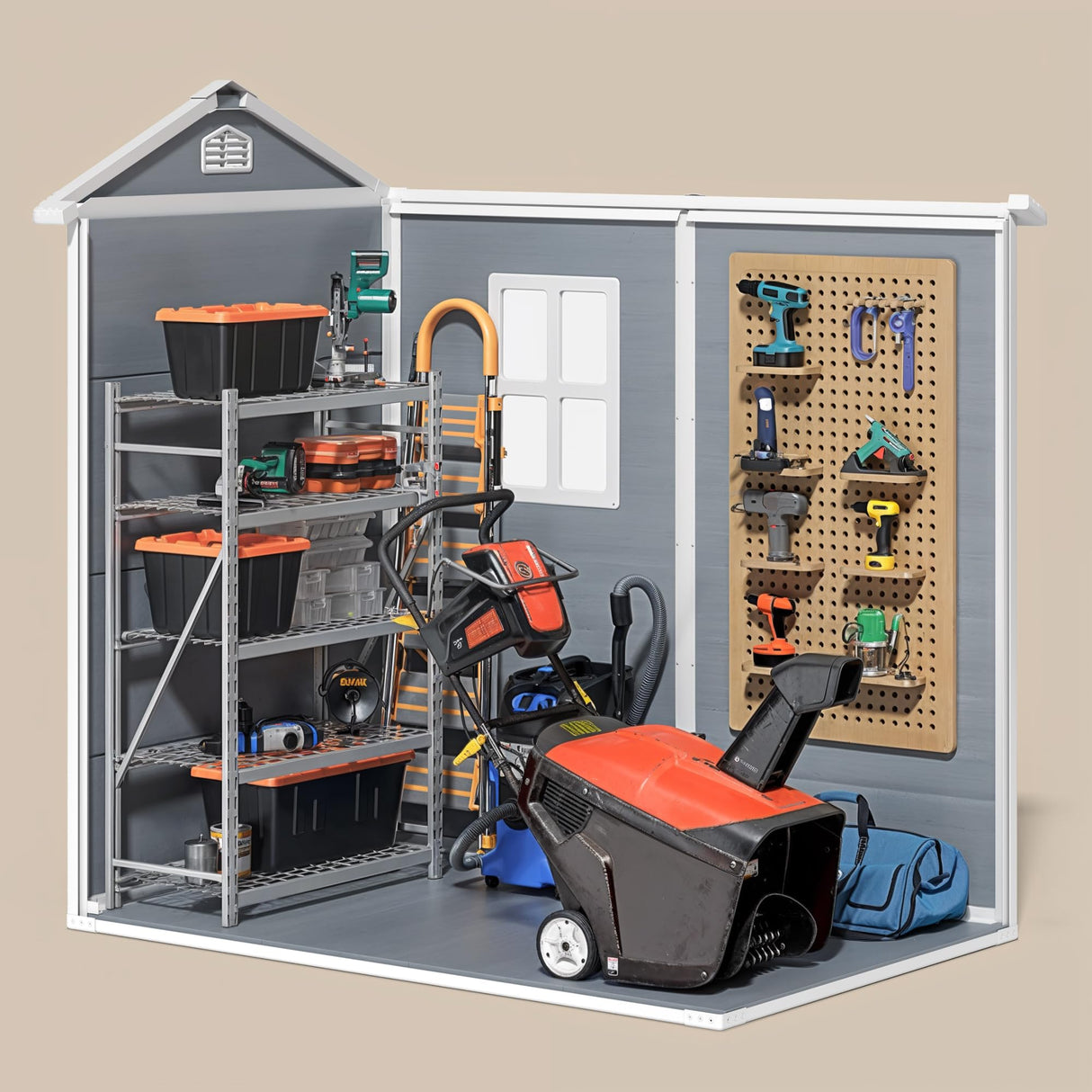 Gizoon 6x4 FT Outdoor Storage Shed with Floor, Resin Garden Tool Shed with Lockable Doors, Window, Vents, Reinforced Steel Frame, Waterproof Plastic Storage Sheds for Backyard, Patio, Lawn Gizoon