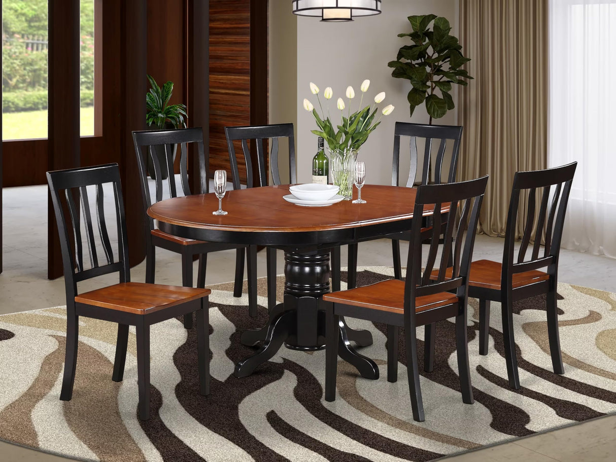 East West Furniture AVAT7-BLK-W 7 Piece Modern Dining Table Set Consist of an Oval Wooden Table with Butterfly Leaf and 6 Dining Room Chairs, 42x60 Inch, Black & Cherry East West Furniture
