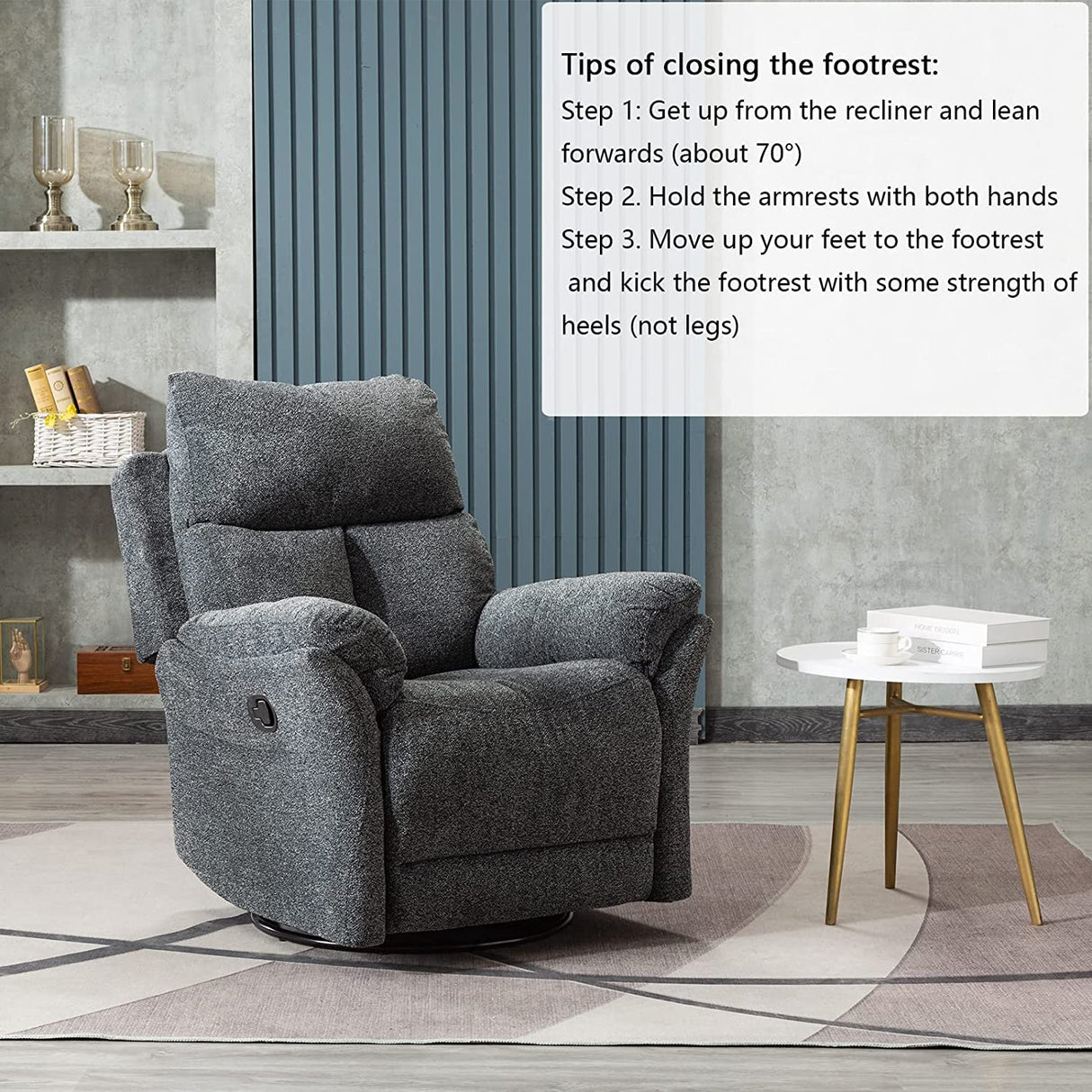 ANJ Swivel Rocker Recliner Chair, Manual Fabric Glider Nursery Recliner Chair, Single Rocking Modern Sofa Home Theater Seating for Living Room, Nursery (Dark Gray) ANJ