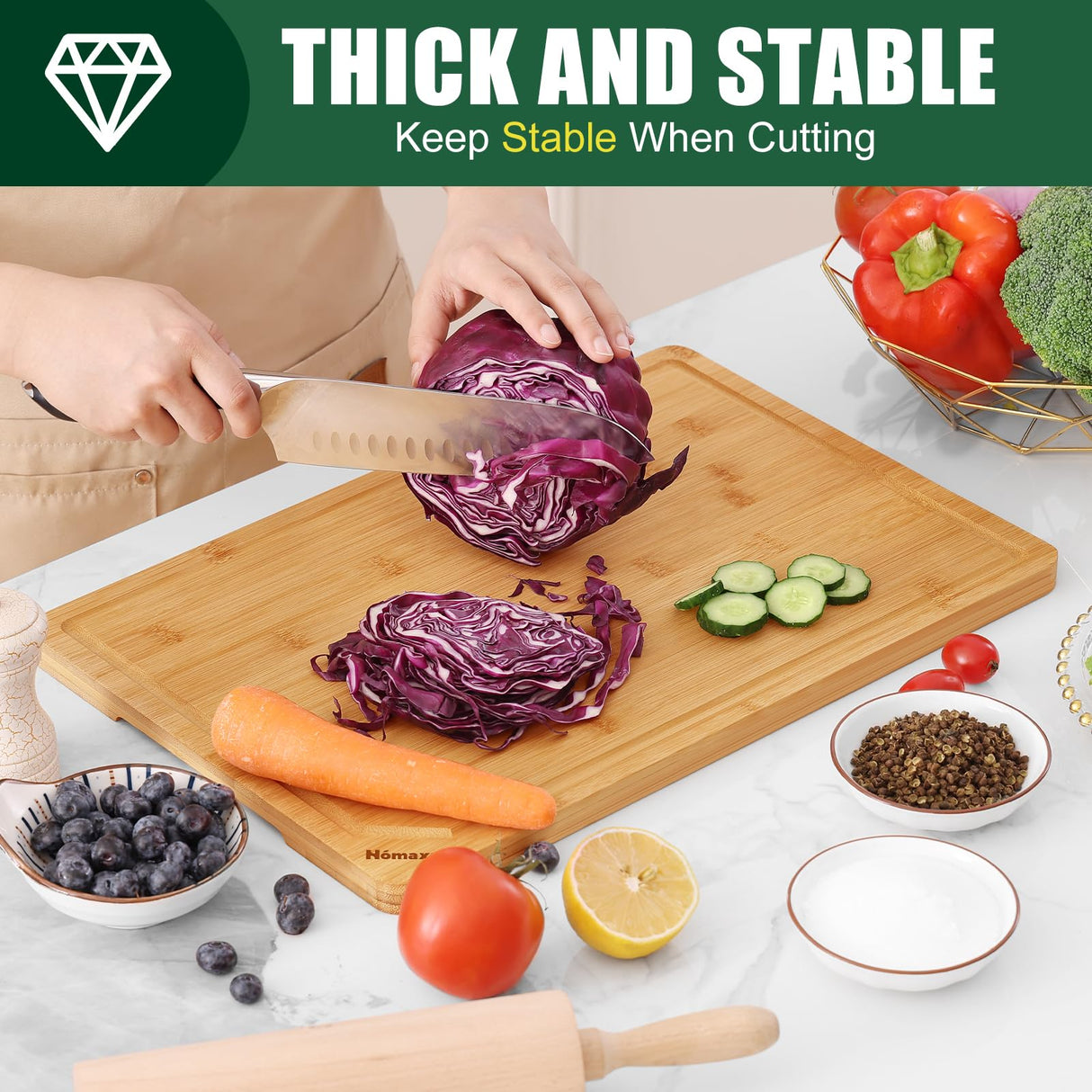 Homaxy Extra Large Organic Bamboo Cutting Boards for Kitchen, 18"x12" Wooden XL Cutting Board with Juice Groove and Handles, Charcuterie Butcher Block Wood Serving & Chopping Board - Pre Oiled Homaxy