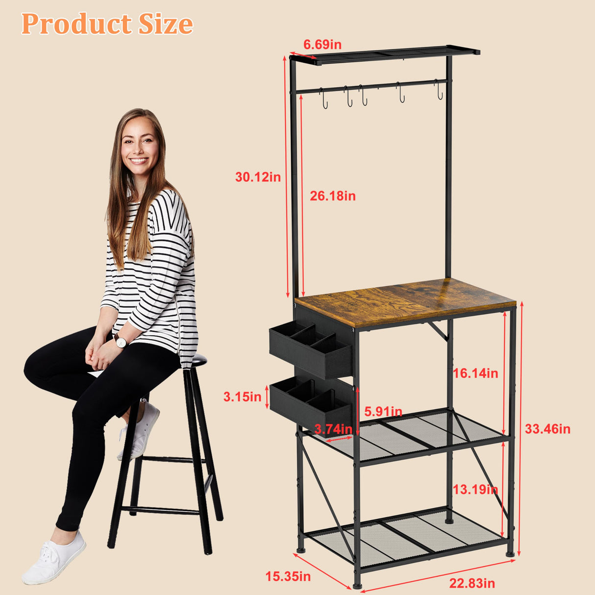 Honkazita Farmhouse Coffee Bar Cabinet 23 Inch Width with Coffee Storage Case,Coffee Station Bar Cabinet with 5 Hooks for Kitchen, Dining,Living Room Honkazita