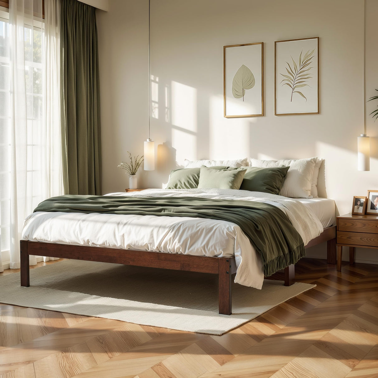 Hokway Full Size Bed Frame with Wood Slat Support, No Box Spring Needed, Easy Assembly, Reinforced Center Legs(Full,Walnut Finish) Hokway