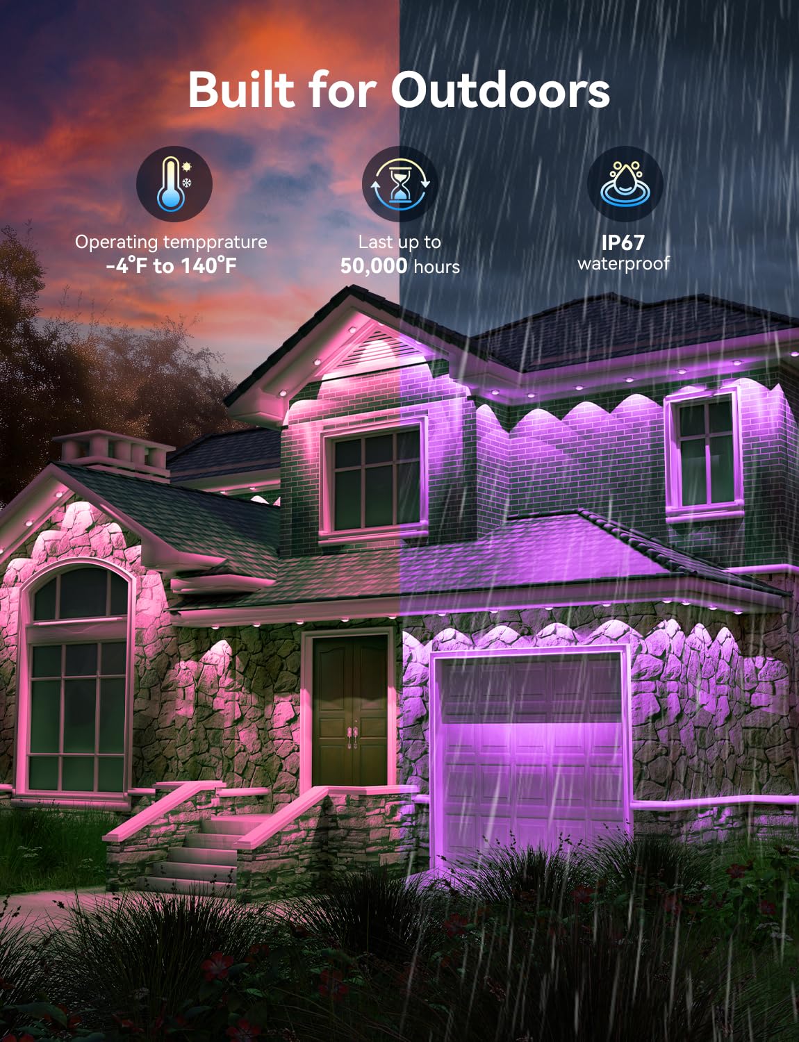 100FT Permanent Outdoor Lights -RGB Eaves Lights with App Control Remote,DIY Scene Modes IP67 Waterproof Outside LED Light for Christmas, Holiday, Daily, House Roof Eternity Lighting lemonrole