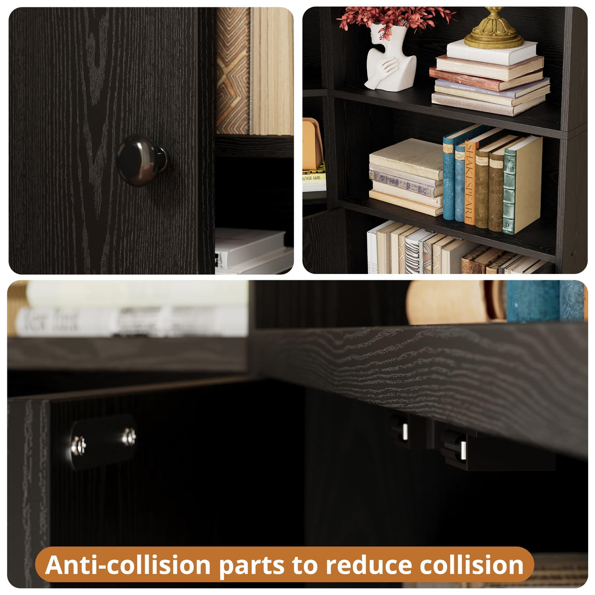 IRONCK Corner Bookshelf and Bookcase with 2 Storage Cabinets and 7 Tier Shelves, 71" Height Storage Shelves Corner Combination, Black IRONCK