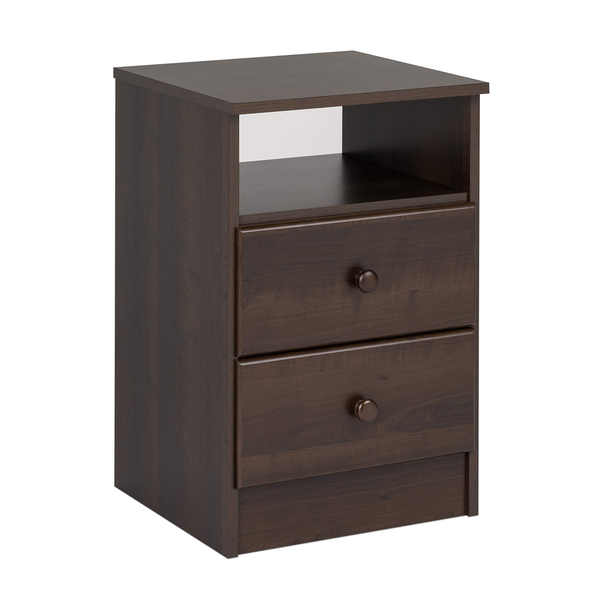 Prepac Astrid Simplistic Nightstand Side Table with 2 Drawers and Open Shelf, Functional Bedside Table 15.5" D x 16" W x 24.5" H, Espresso, EDNH-0402-1 Prepac