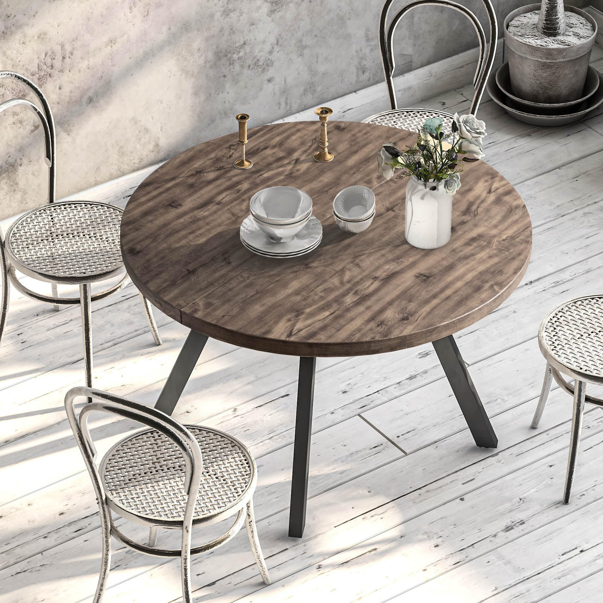 SIMTONAL Round Wood Dining Table for 4-6, 47" Mid Century Modern Kitchen Table (Only Table), Brown SIMTONAL