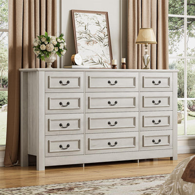 ZORPLIX Farmhouse 12 Drawers Dresser for Bedroom,63" Wide Wood Rustic Chest of Drawers with Vintage Metal Handles, Large Storage Dressers & Organizer for Bedroom, Living Room, Hallway, Grey