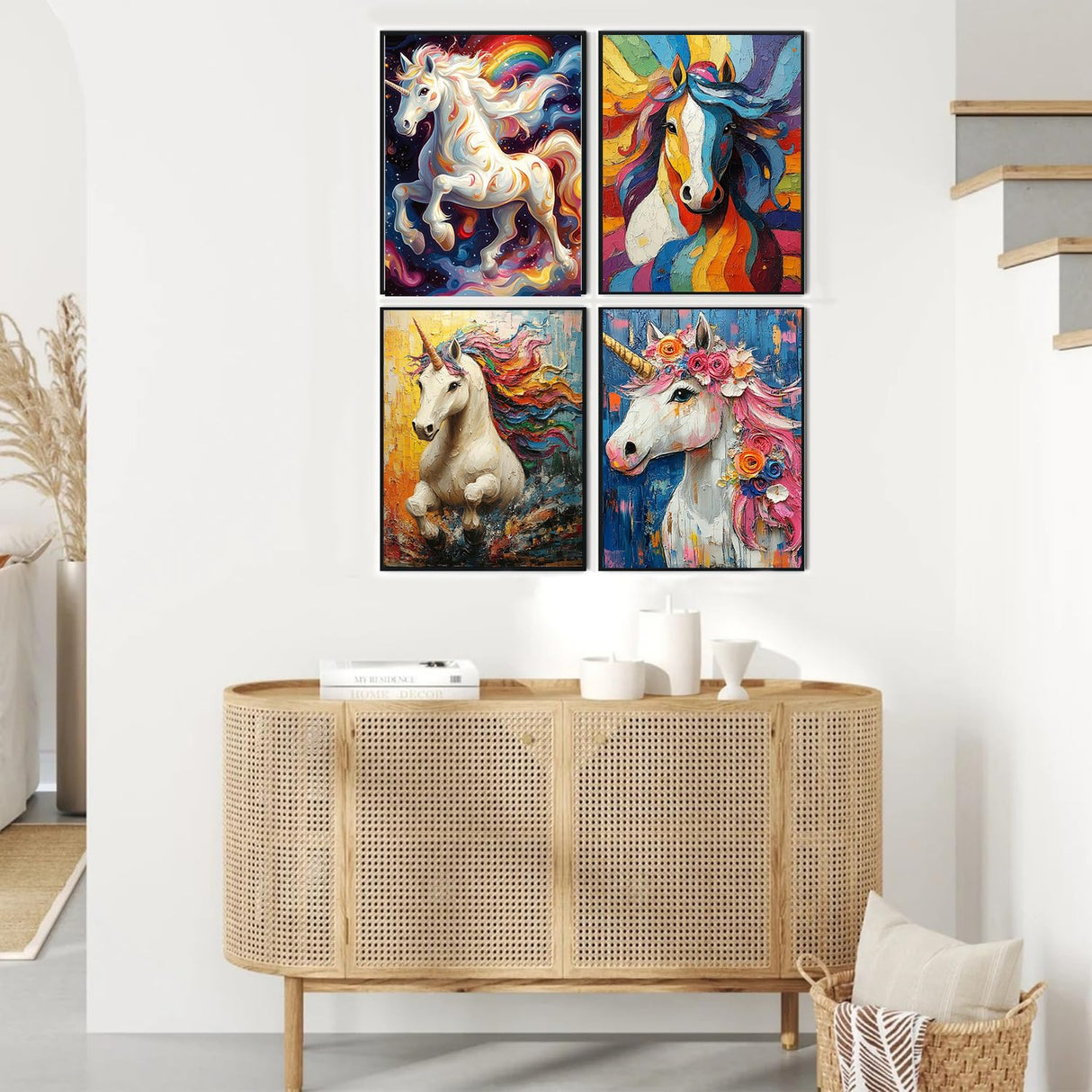 ZXQL 4 Pack Unicorn Paint by Numbers Kit for Adults Beginners, 12" Wx16 L Horse Paint by Numbers for Adults Rolled up Canvas for Painting Home Decor Creative Wall Art with Nice Gift Box ZXQL
