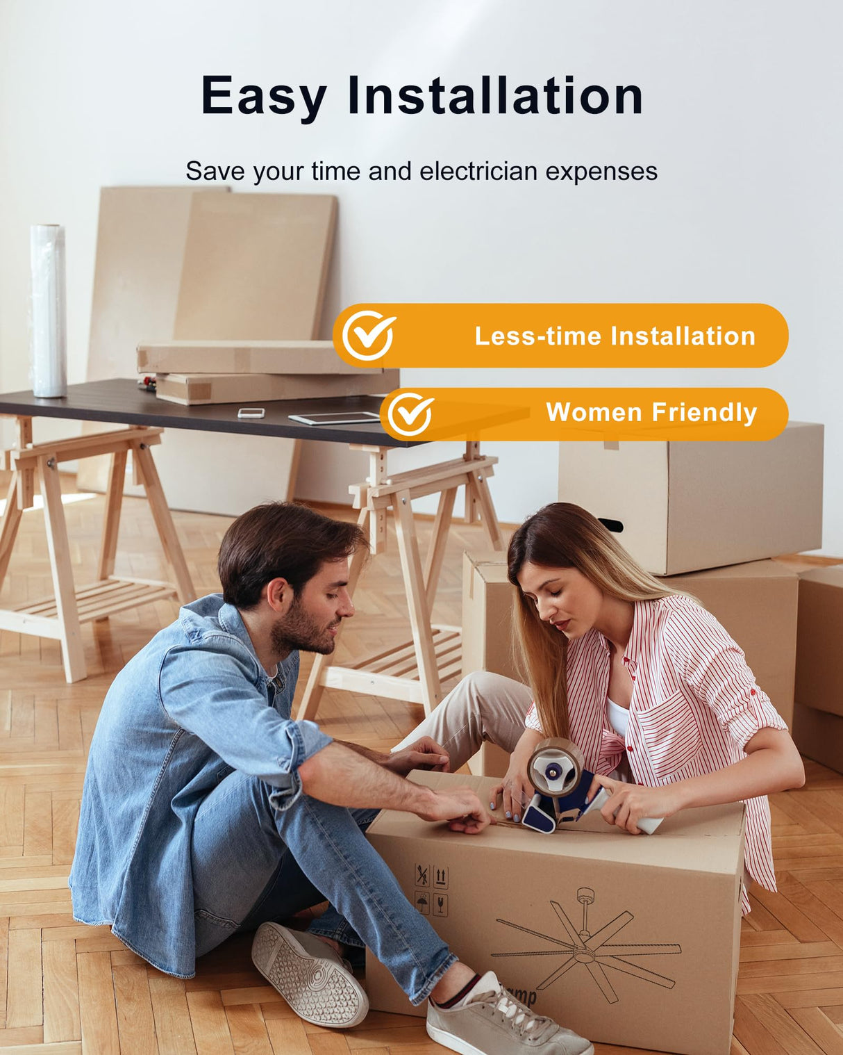 CubiCubi Ceiling Fans with Lights and Remote - 72 inch Black Large Ceiling Fan for Inoor/Outdoor Bedroom Living Room Kichen Patio, 3 Downrods, Dimmable, Super Quiet, 6 Speeds, Dual Finish 8 Blades CubiCubi