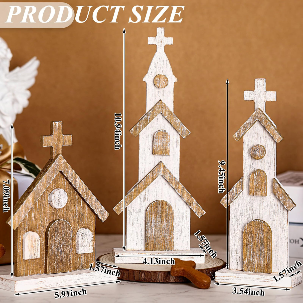 Cinnvoice 3 Pcs Christmas Rustic Wooden Churches Tabletop Decoration Farmhouse Wooden Churches Sign Desk Shelf Ornaments Xmas Wooden Centerpieces Decor for Table Top Fireplace Home Tiered Tray Decor Cinnvoice