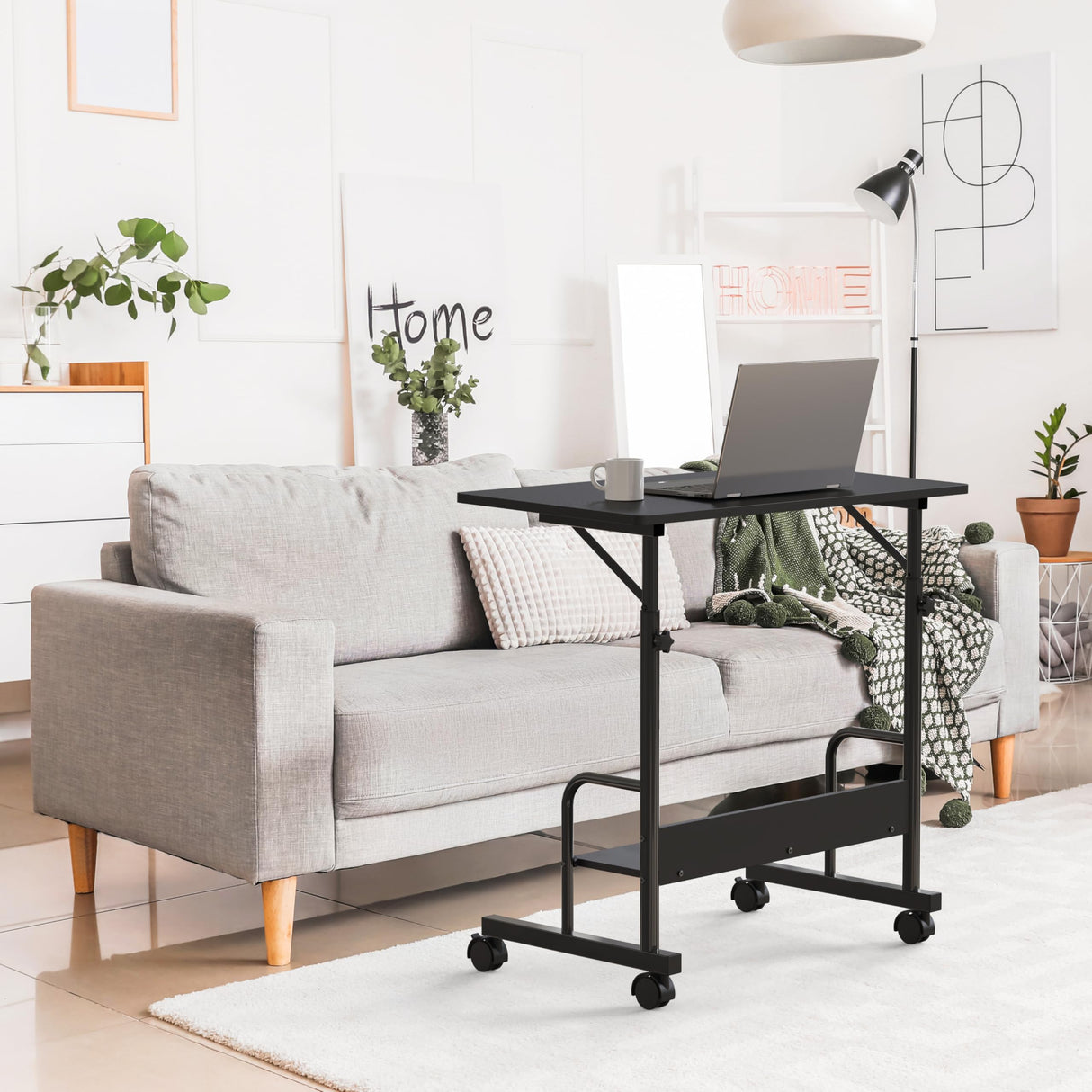 SHW Mobile Adjustable Small Standing Desk Laptop Workstation, Black SHW