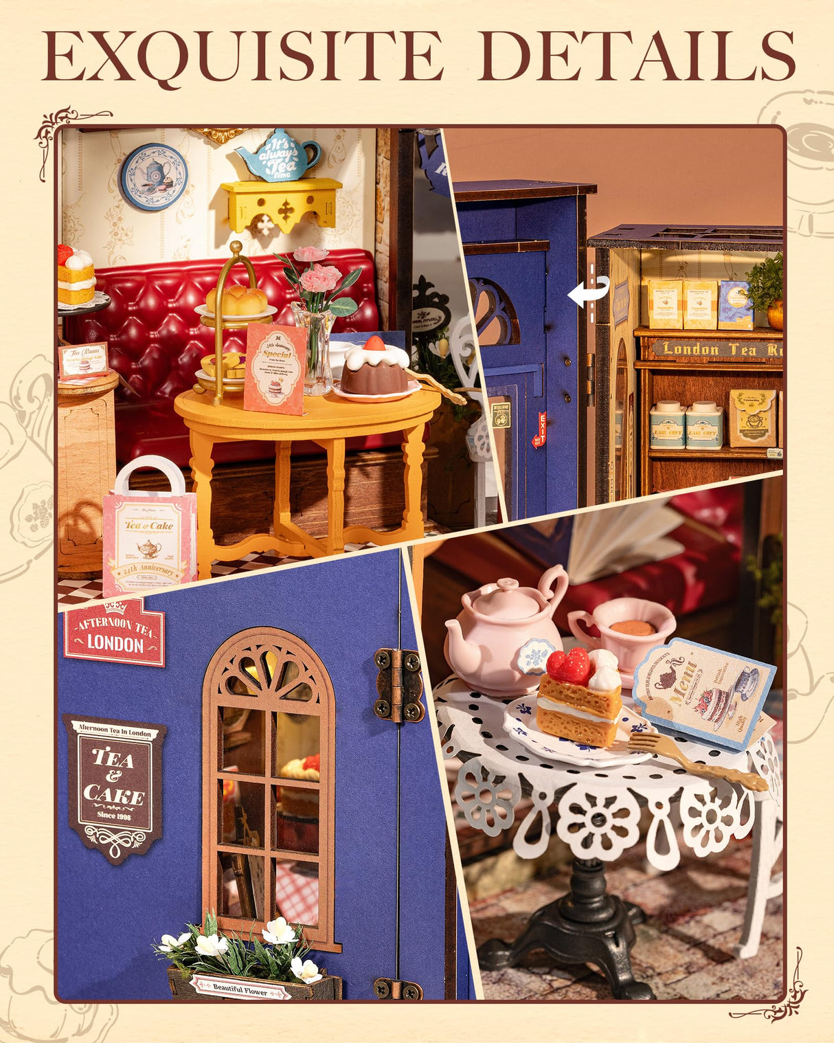 Rolife DIY Dollhouse Miniature House Kit 1:18 Edwardian Tea Room with Openable Facade, Diorama Building Model Kit Crafts for Adults Home Decor Creative Gift for Boys Girls Rolife
