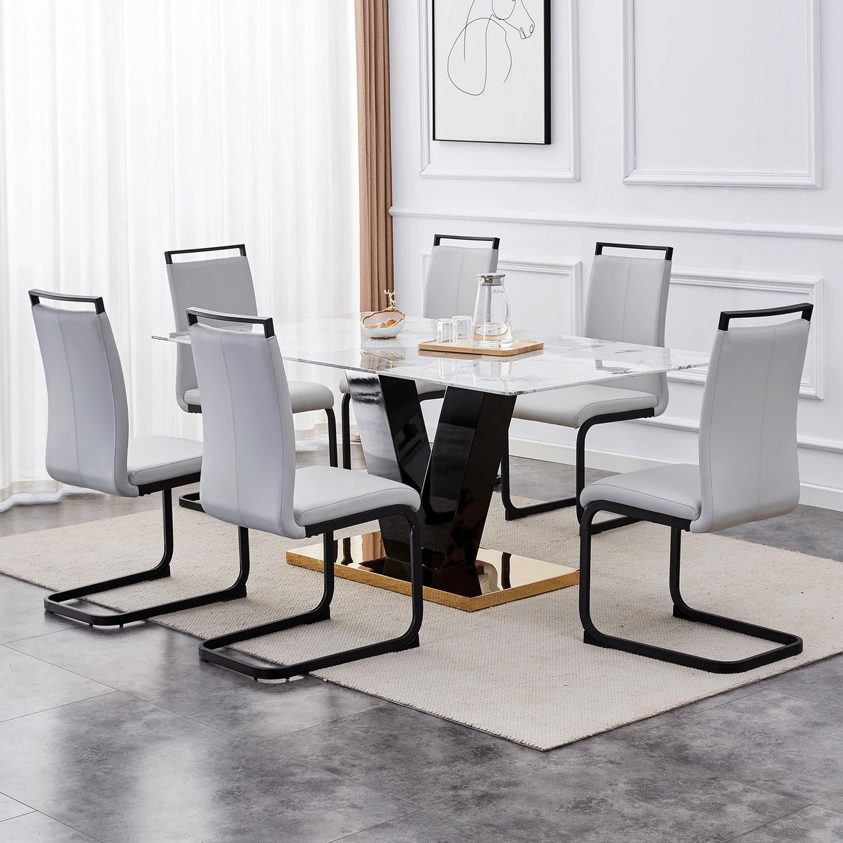 gopop Marble Dining Table,Modern Dining Room Table with Golden Stainless Steel Base.Marble Kitchen Table for 8 People,71'' Gold Dining Table Ideal for Living Room Home Office gopop