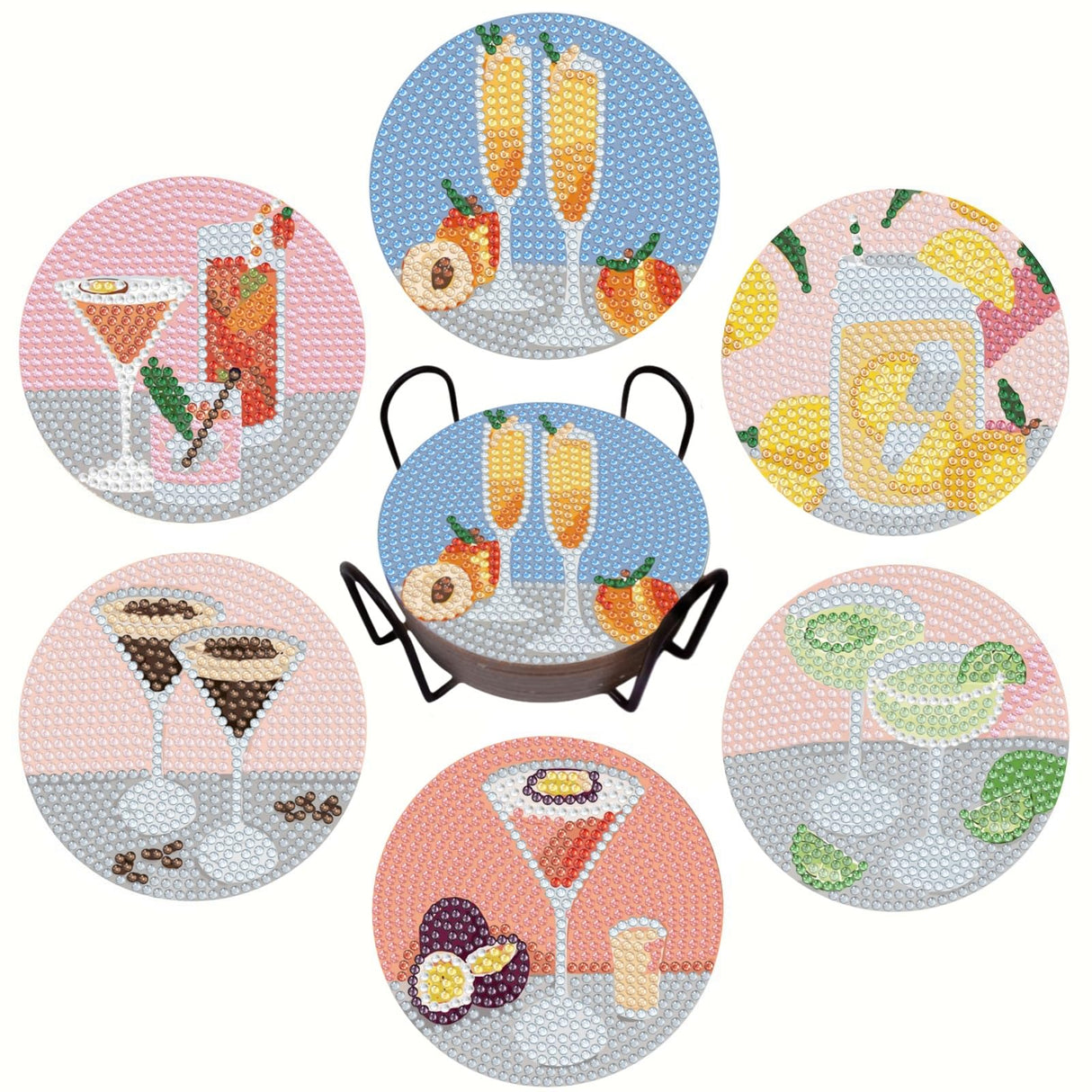 6 Pcs Diamond Painting Coasters Kits with Holder,Cocktail Diamond Art Coasters Set for Drinks Coffee Table, Gem Painting kit for Beginners Adults DIY Art Craft Gifts Home Decors (Cocktail) Bulerrylulu