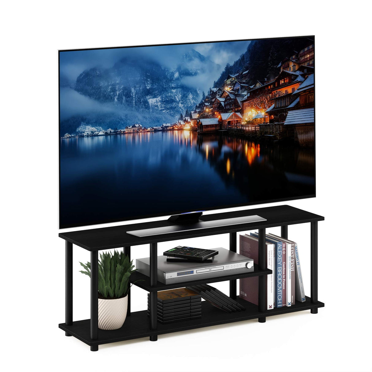 Furinno Turn-N-Tube No Tools 3D 3-Tier Entertainment TV Stand up to 50 inch TV, Round Tubes, Walnut Furinno