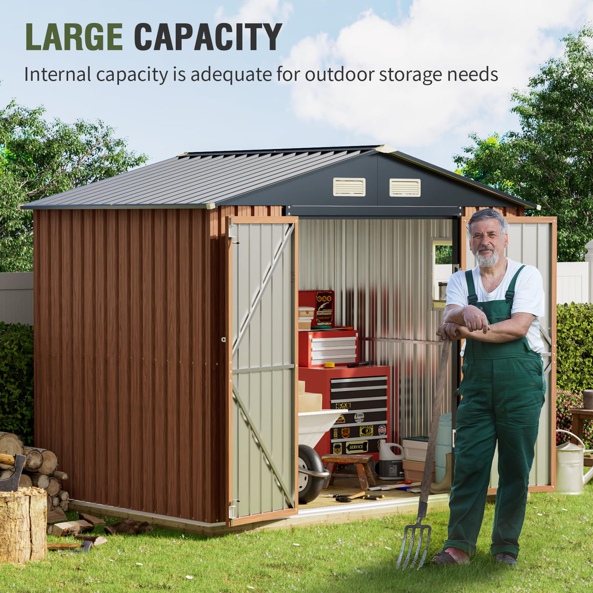 Florise 8x6 Ft Storage Shed, Large Outdoor Shed with Window, Lockable Doors, Outside Steel Shed for Garden, Backyard, Lawn, Patio Utility, Tool Storage Florise
