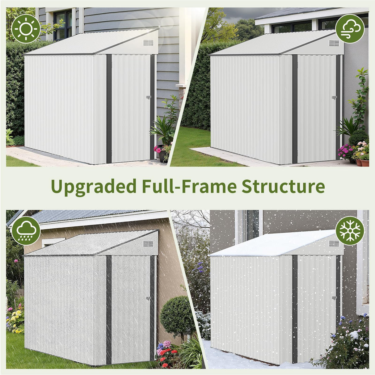 Lyngins 4x8 Lean to Metal Shed - White, Heavy-Duty Outdoor Storage for Bikes, Tools, Lawn Mowers & Firewood, Rust-Resistant Wall Side Design Sheds with Lockable Door, Waterproof Coating & Sloped Roof Lyngins