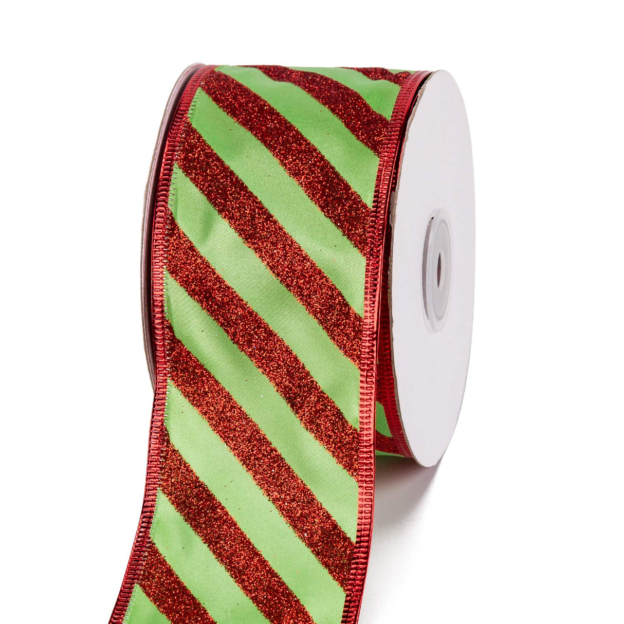 WRAPAHOLIC Christmas Wired Ribbon - 2.5 inch x 25 Yard Each Roll - Green with Red Glitter Stripe Ribbon - Red Wired Edge WRAPAHOLIC
