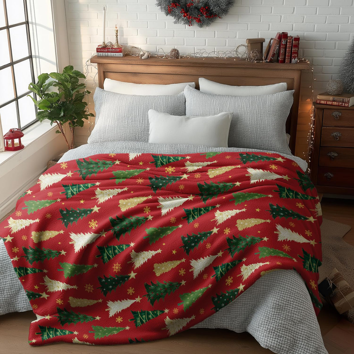 Horaldaily Christmas Flannel Blanket Throw, Christmas Red Tree Soft Fuzzy Plush Cozy Fleece Blankets for Couch Sofa Bed Lounging, Ideal Gifts for Kids Adults Wife Self, 50x60 Horaldaily
