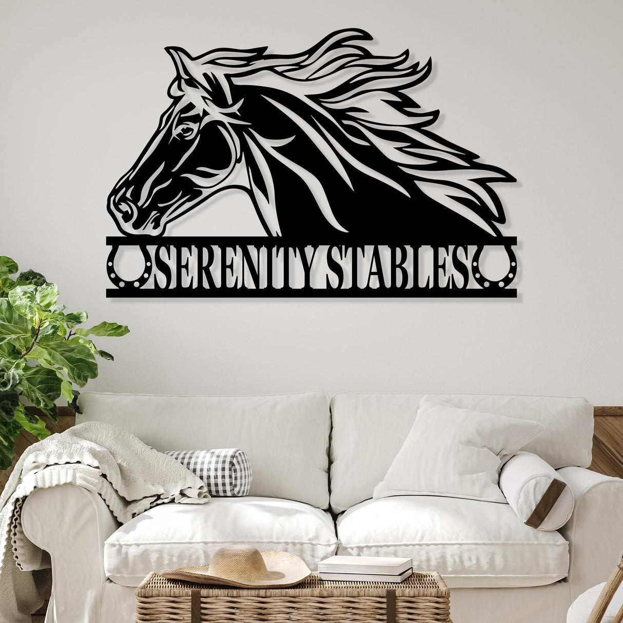 Personalized Horse Metal Wall Decor – Custom Stable Name Plaque for Barn, Rustic Western Farmhouse Accent, Unique Ranch Gift, Equestrian Gift Bosfori