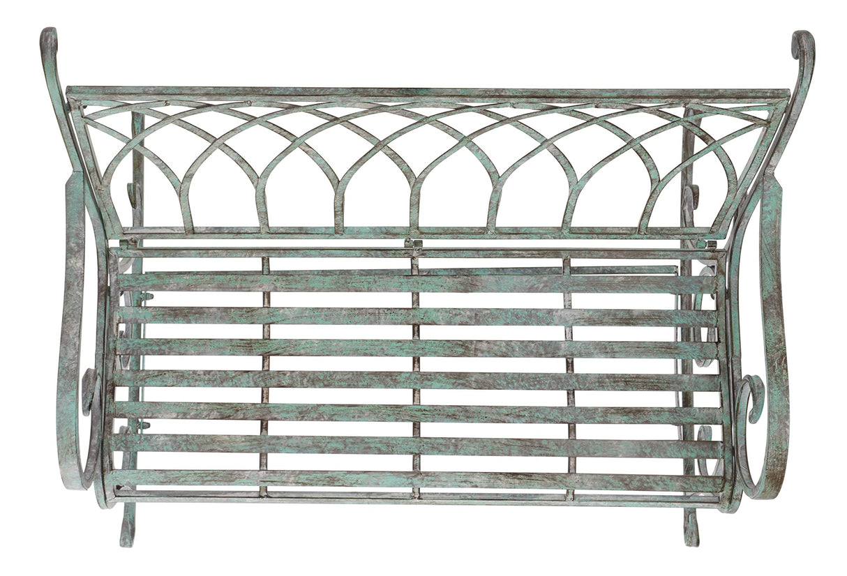 SAFAVIEH Outdoor Collection Ressi Victorian Antique Dark Green Wrought Iron Rock Bench SAFAVIEH